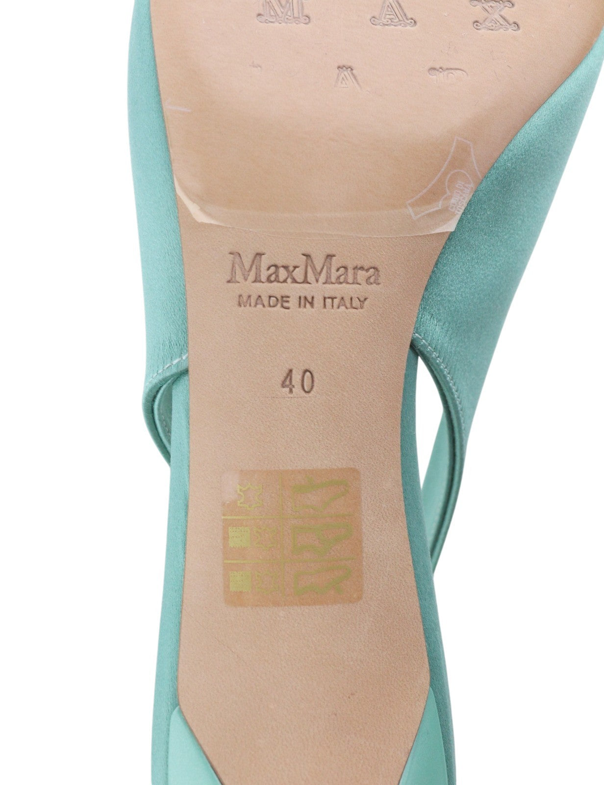 MAX MARA Women Heels EU40 Mint Blue Satin Slingbacks Pointed Toe RRP429