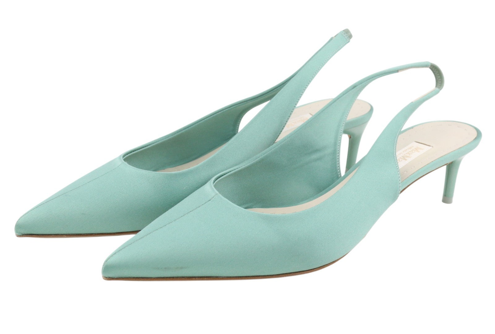 MAX MARA Women Heels EU40 Mint Blue Satin Slingbacks Pointed Toe RRP429
