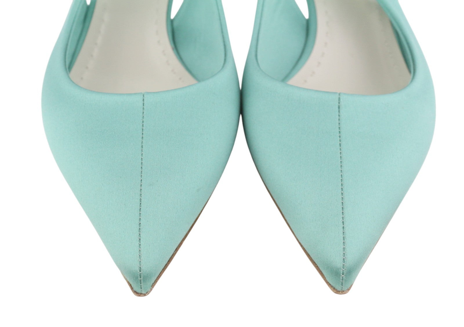 MAX MARA Women Heels EU40 Mint Blue Satin Slingbacks Pointed Toe RRP429