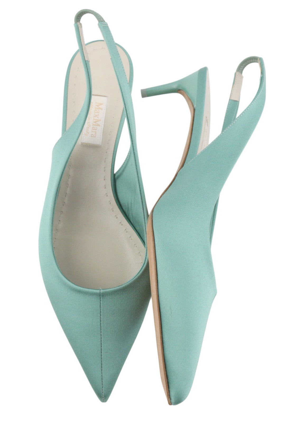 MAX MARA Women Heels EU40 Mint Blue Satin Slingbacks Pointed Toe RRP429
