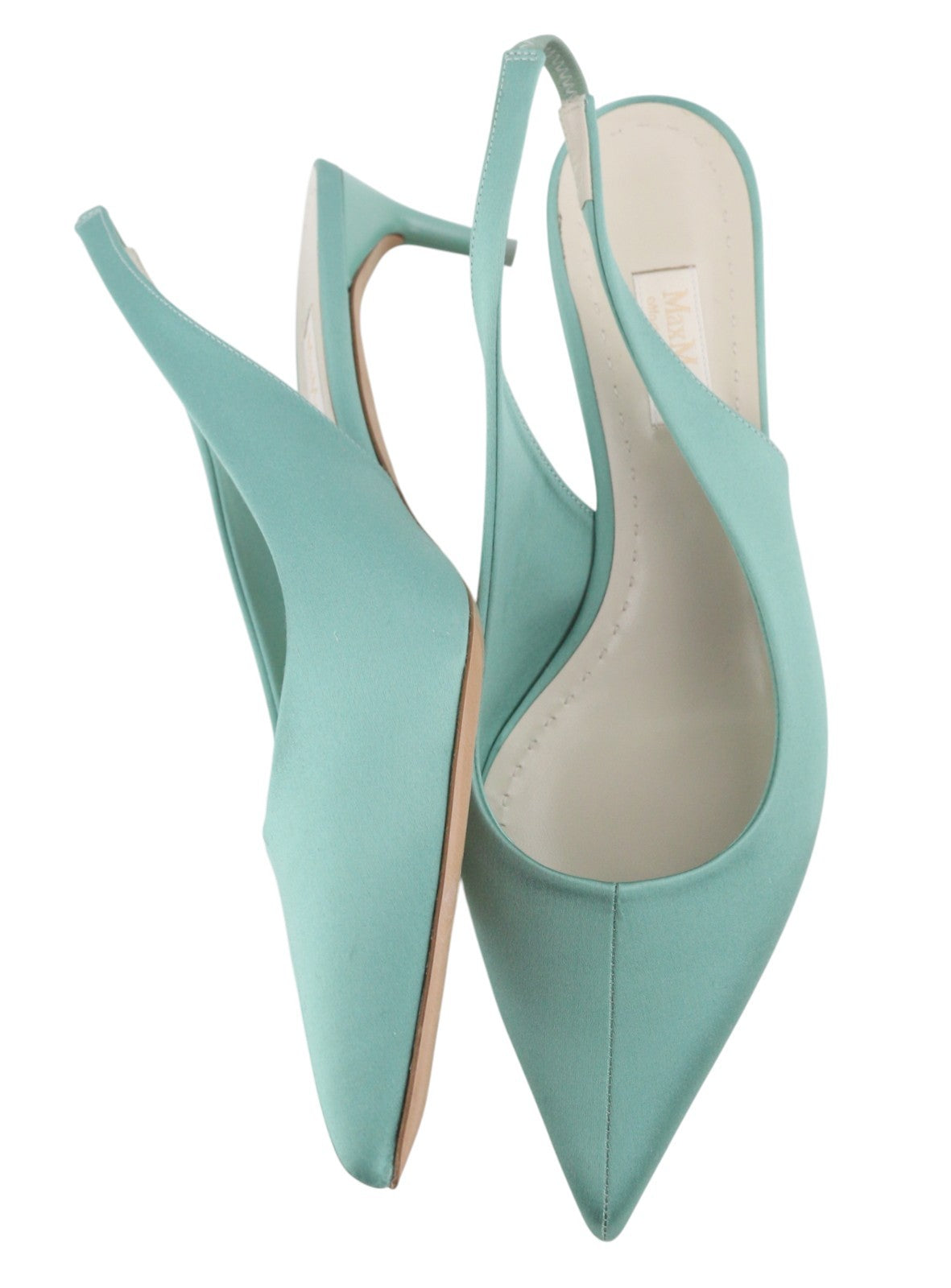 MAX MARA Women Heels EU40 Mint Blue Satin Slingbacks Pointed Toe RRP429