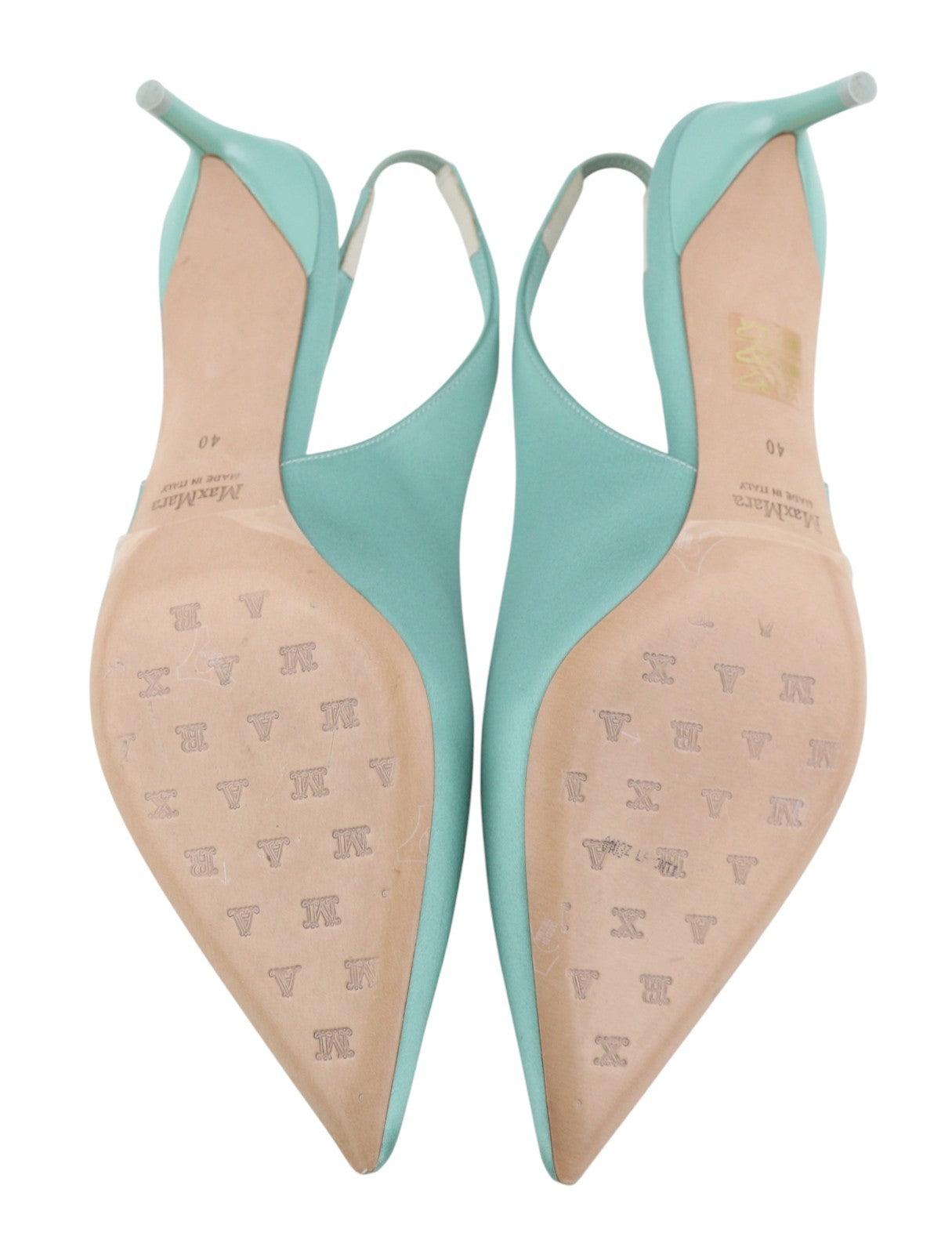 MAX MARA Women Heels EU40 Mint Blue Satin Slingbacks Pointed Toe RRP429