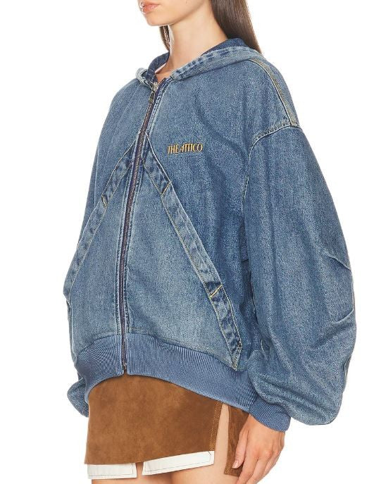THE ATTICO Women Jacket 42 Blue Denim Bomber Hooded RRP1550
