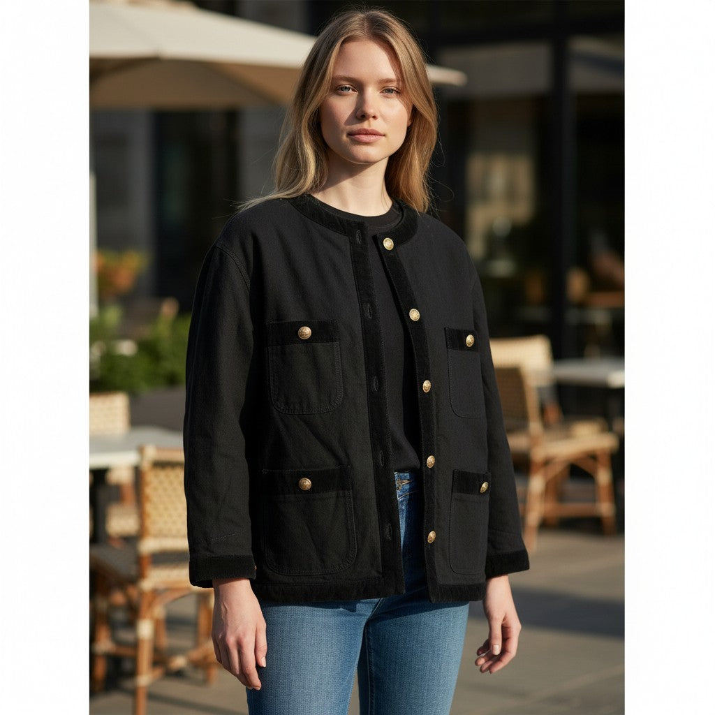 R13 Cord Trimmed Chore Women Jacket M Black Insulated RRP1950