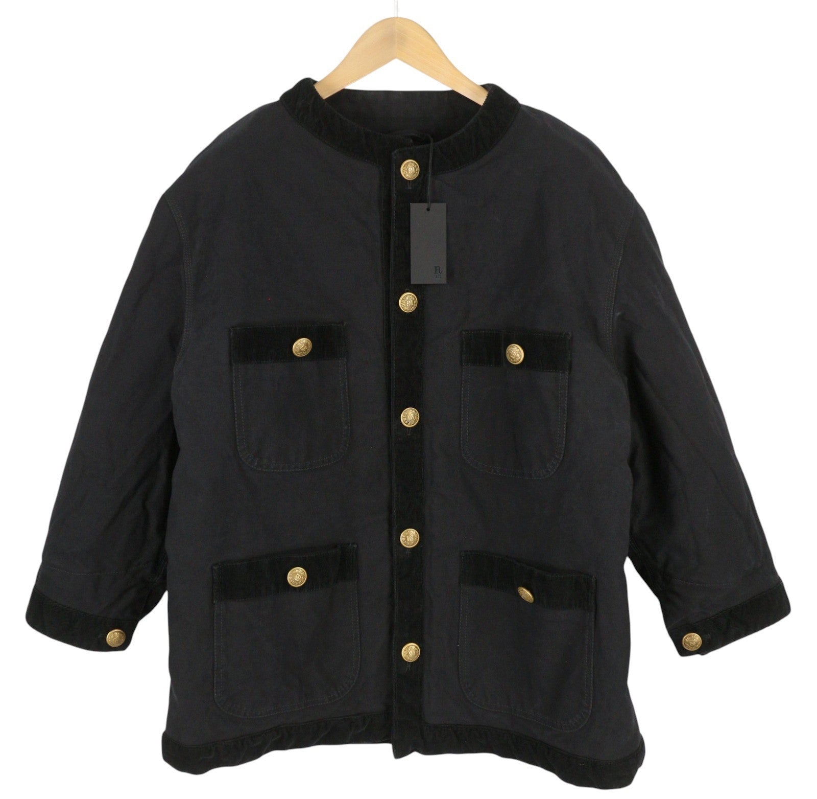 R13 Cord Trimmed Chore Women Jacket M Black Insulated RRP1950