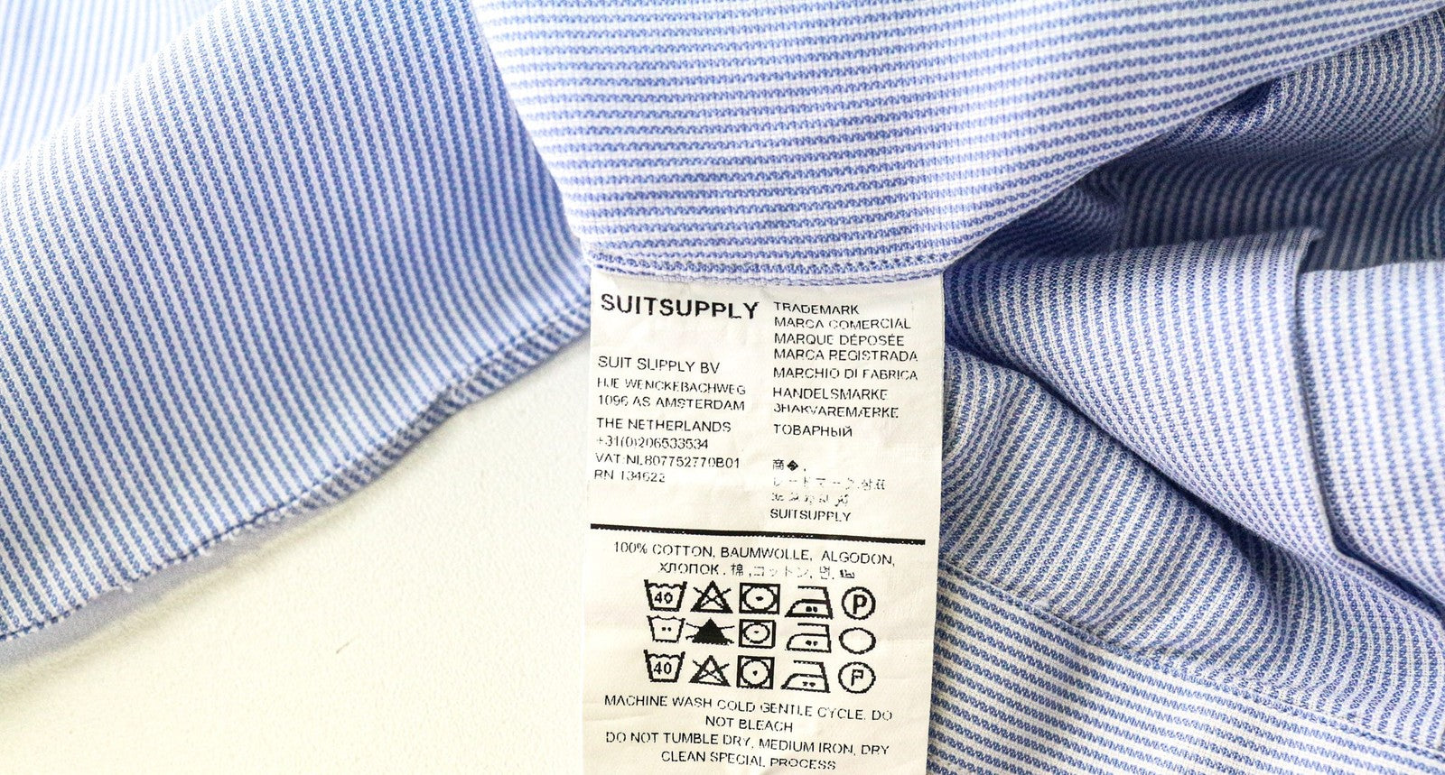 SUITSUPPLY Men Shirt 39 Blue Pinstripe Cutaway