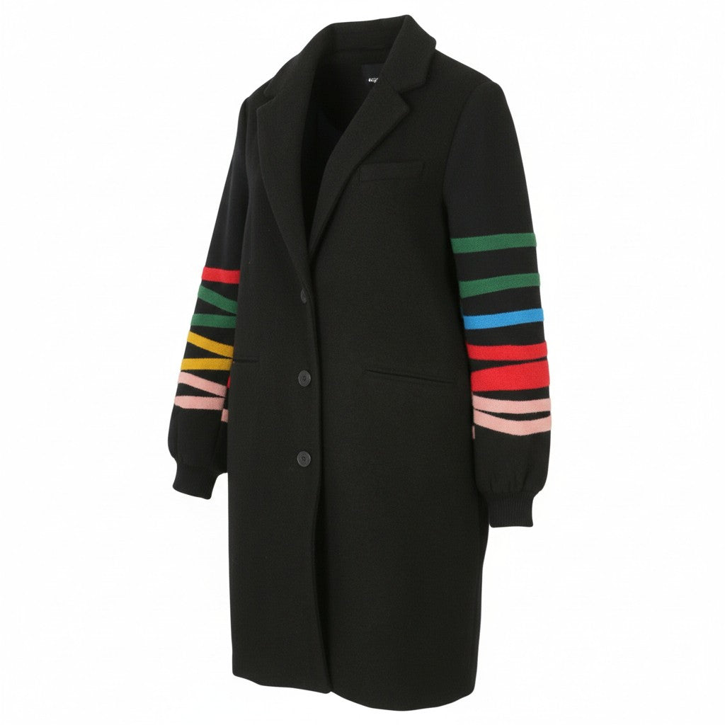 DESIGUAL Abric Estonia Women Coat XL Black Wool Blend Notch Lapel Mid-Length