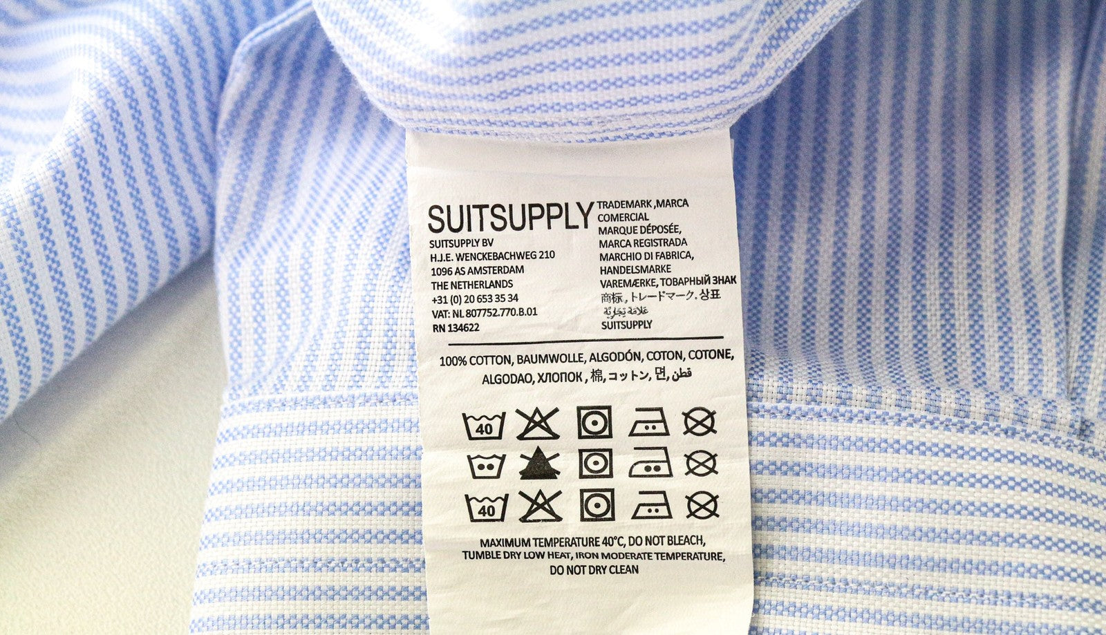 SUITSUPPLY Try On Extra Slim Men Shirt 45 Blue Pinstripe