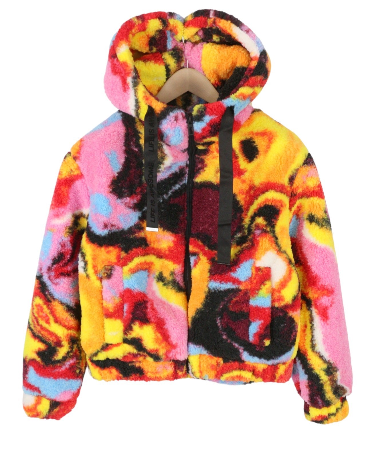DESIGUAL Chaq Fluor Women Jacket XS Colourful Fluffy Padded Hooded Zip RRP259