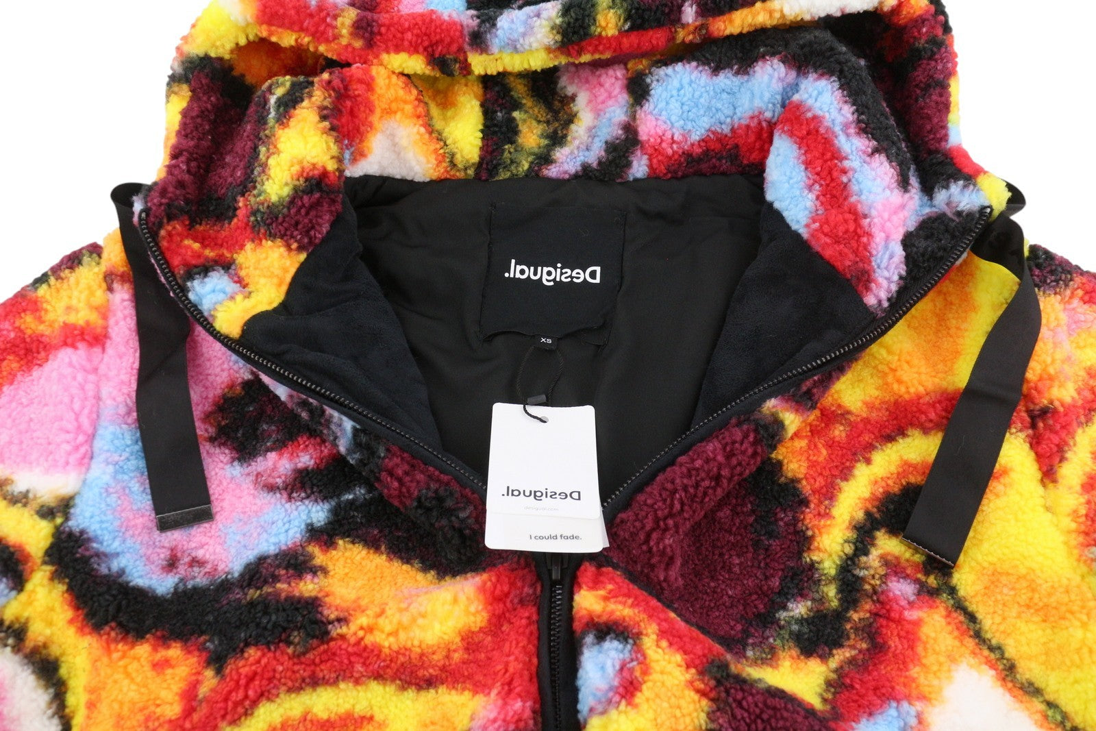 DESIGUAL Chaq Fluor Women Jacket XS Colourful Fluffy Padded Hooded Zip RRP259