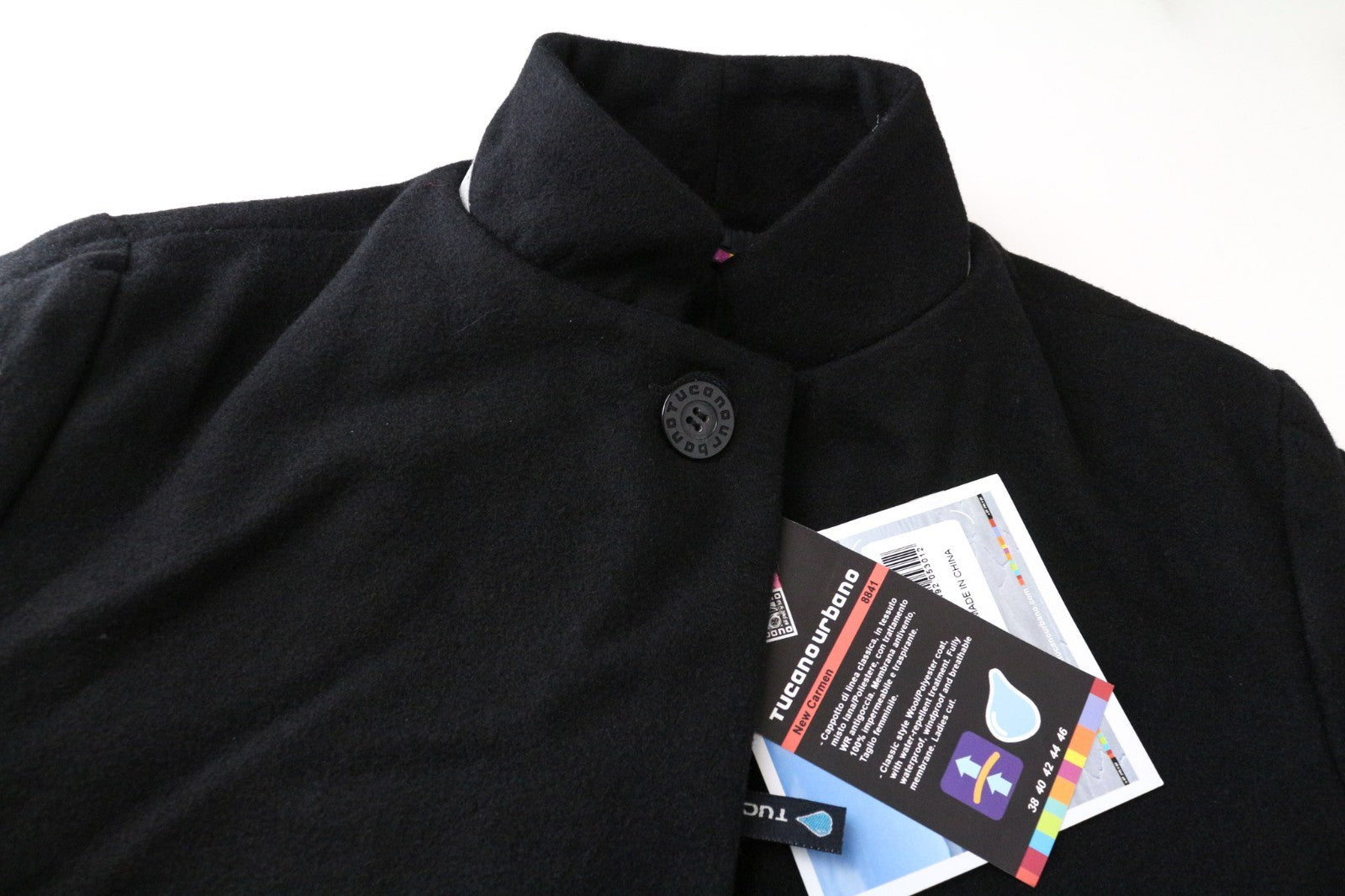 TUCANO URBANO New Carmen Women's Coat IT42 Black Wool Blend Breathable Windproof