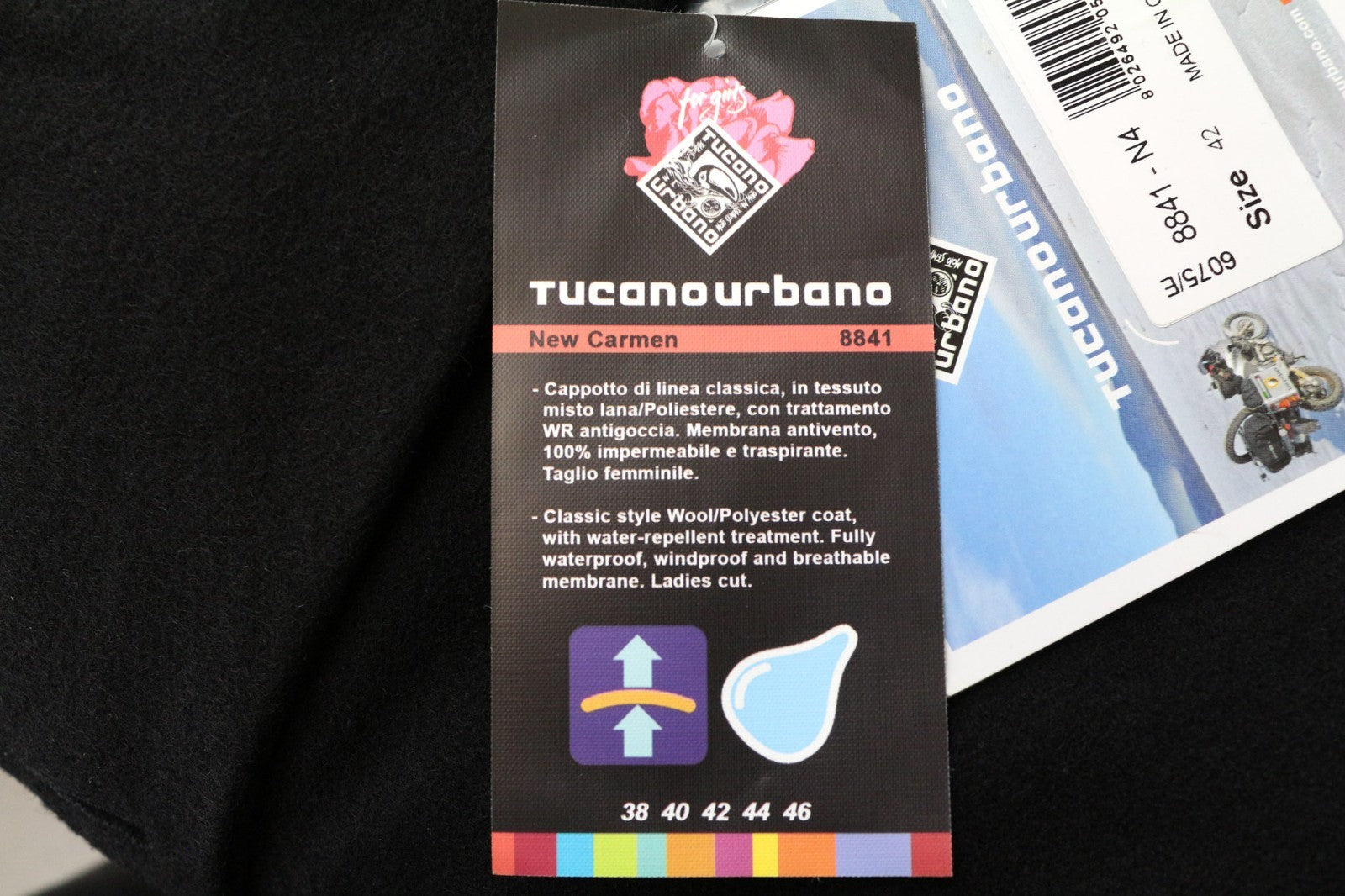 TUCANO URBANO New Carmen Women's Coat IT42 Black Wool Blend Breathable Windproof