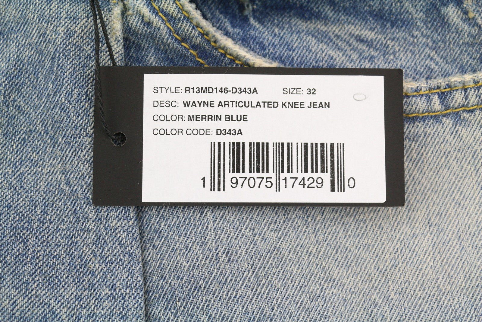 R13 Wayne Knee Women Jeans 32 Merrin Blue PF25 RRP799