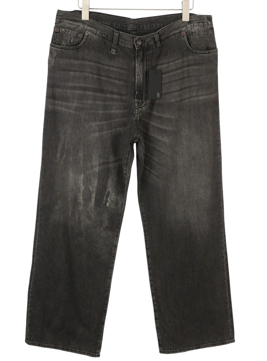R13 Damon Pleated 29 Women Jeans Ellery Black Whiskers Faded Relaxed Fit