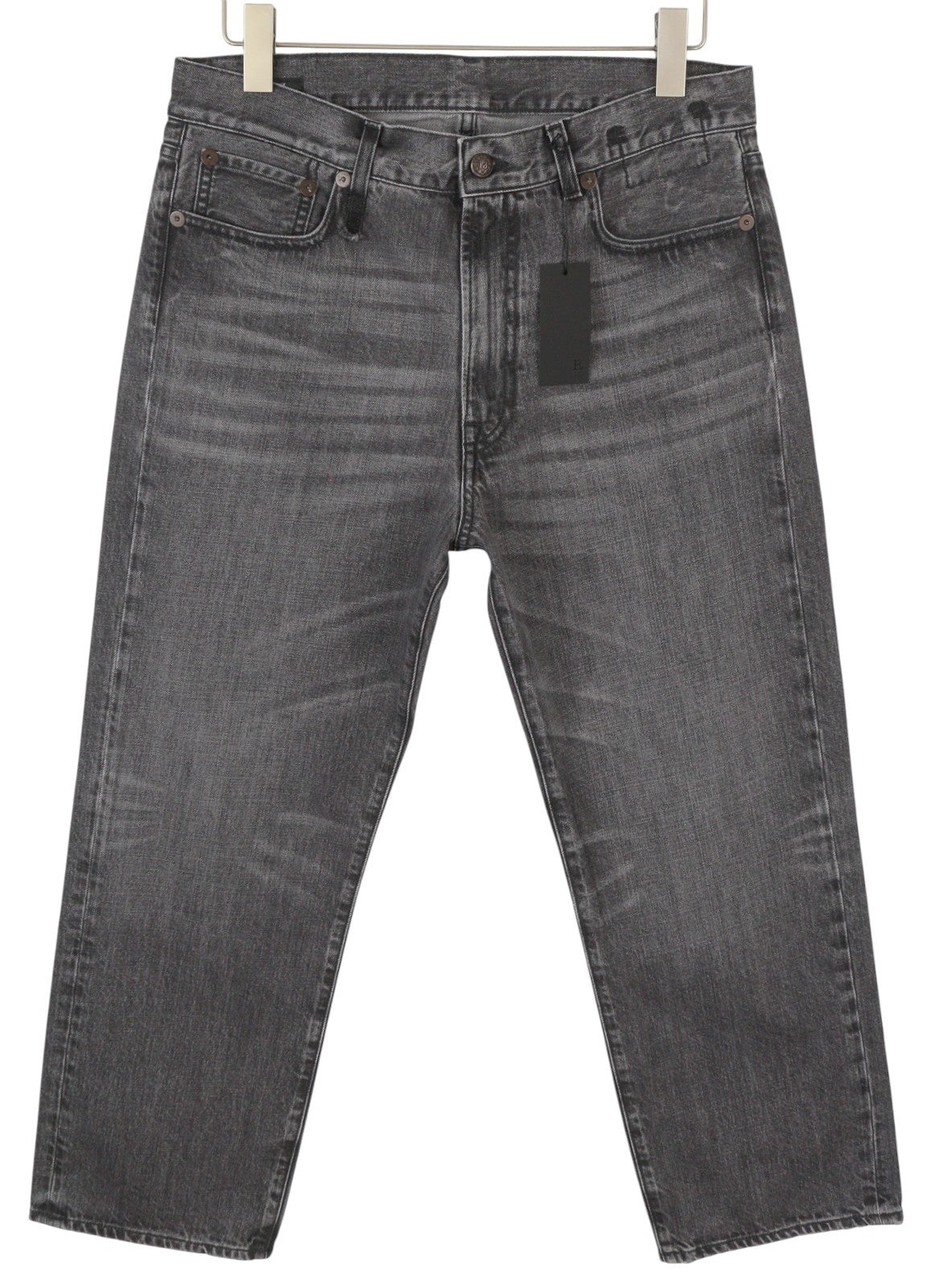 R13 Boyfriend 29 Women Jeans Wilson Black Whiskers Faded Cropped Straight