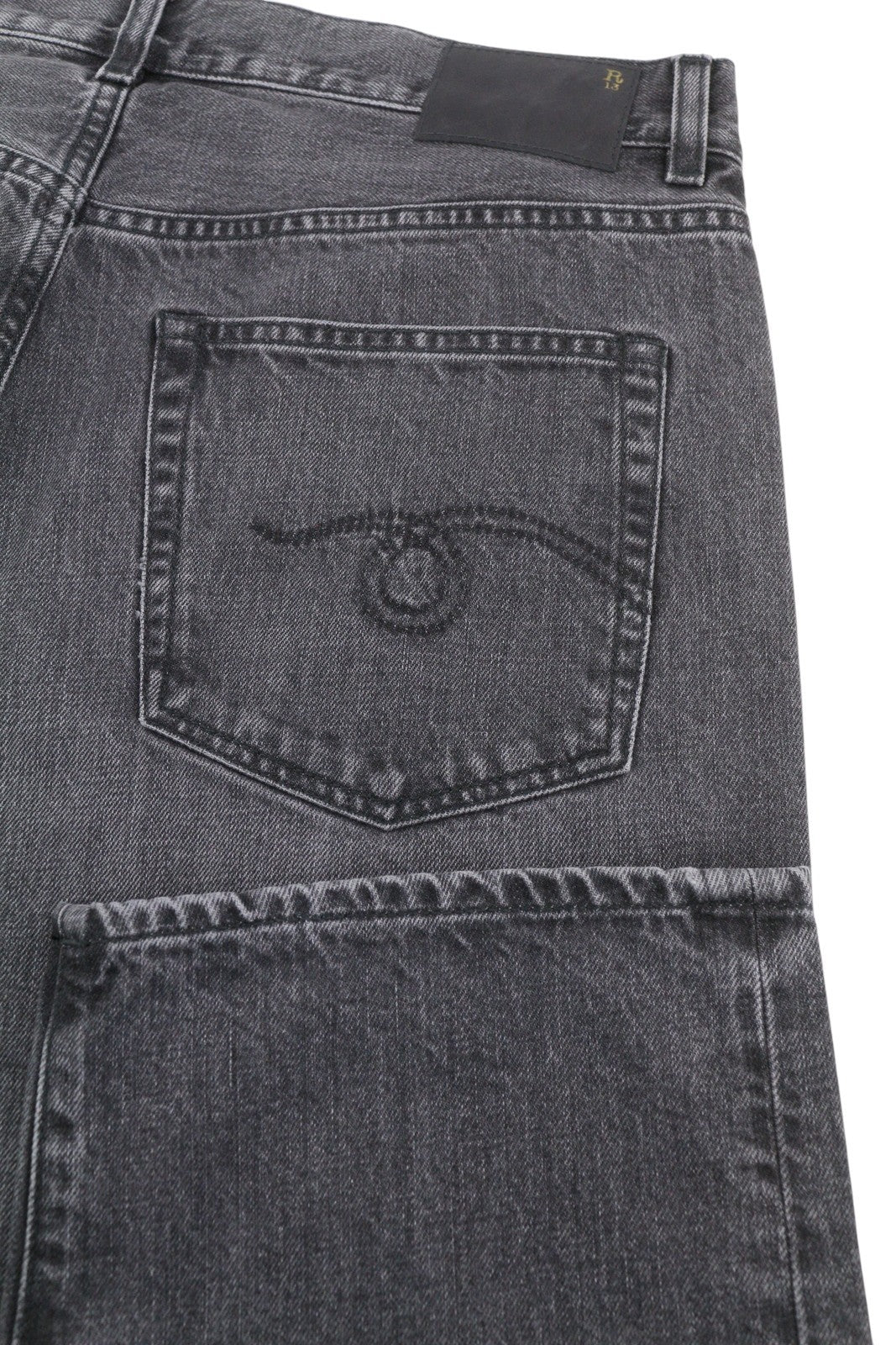 R13 Boyfriend 29 Women Jeans Wilson Black Whiskers Faded Cropped Straight