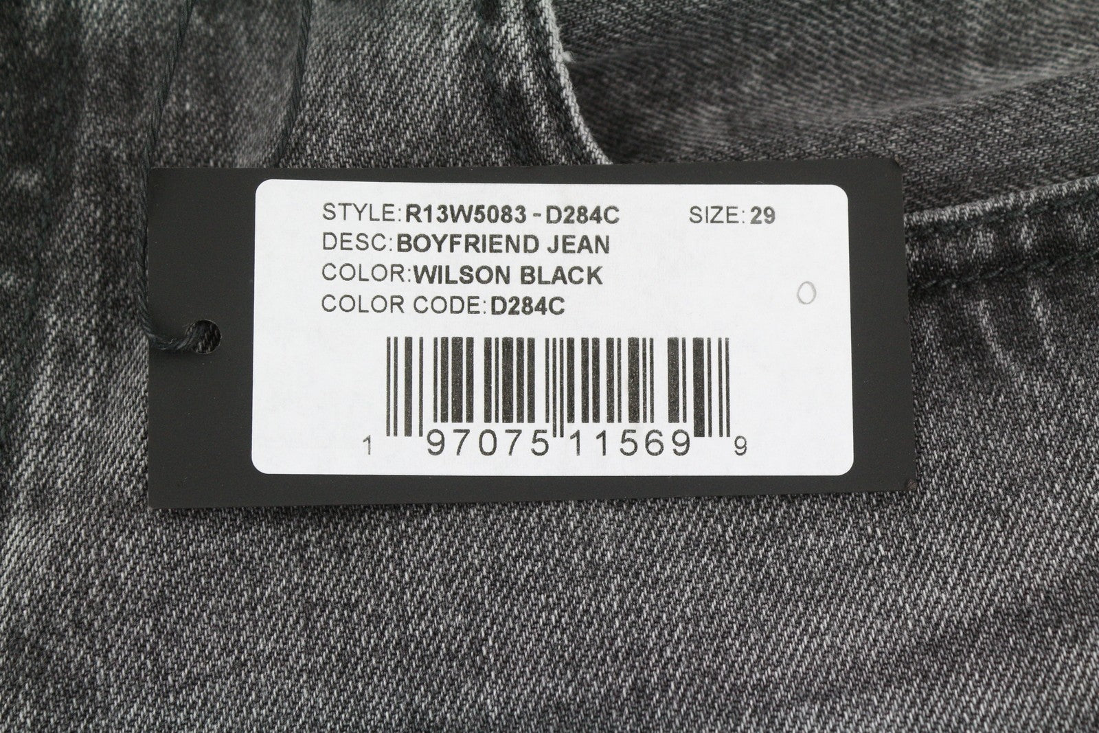 R13 Boyfriend 29 Women Jeans Wilson Black Whiskers Faded Cropped Straight