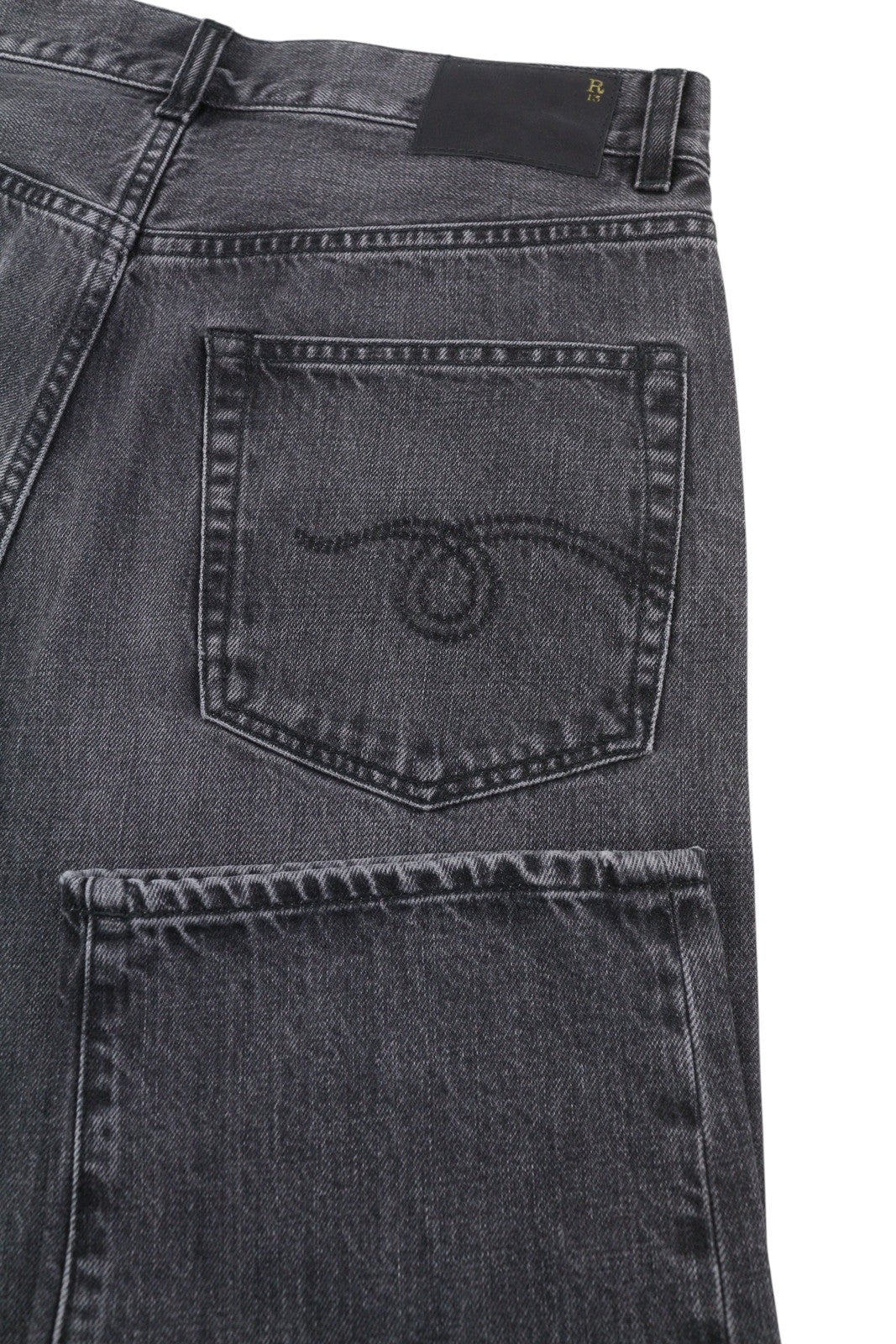 R13 Boyfriend Women Jeans 26 Wilson Black Whiskered Washed Denim Cropped PS25