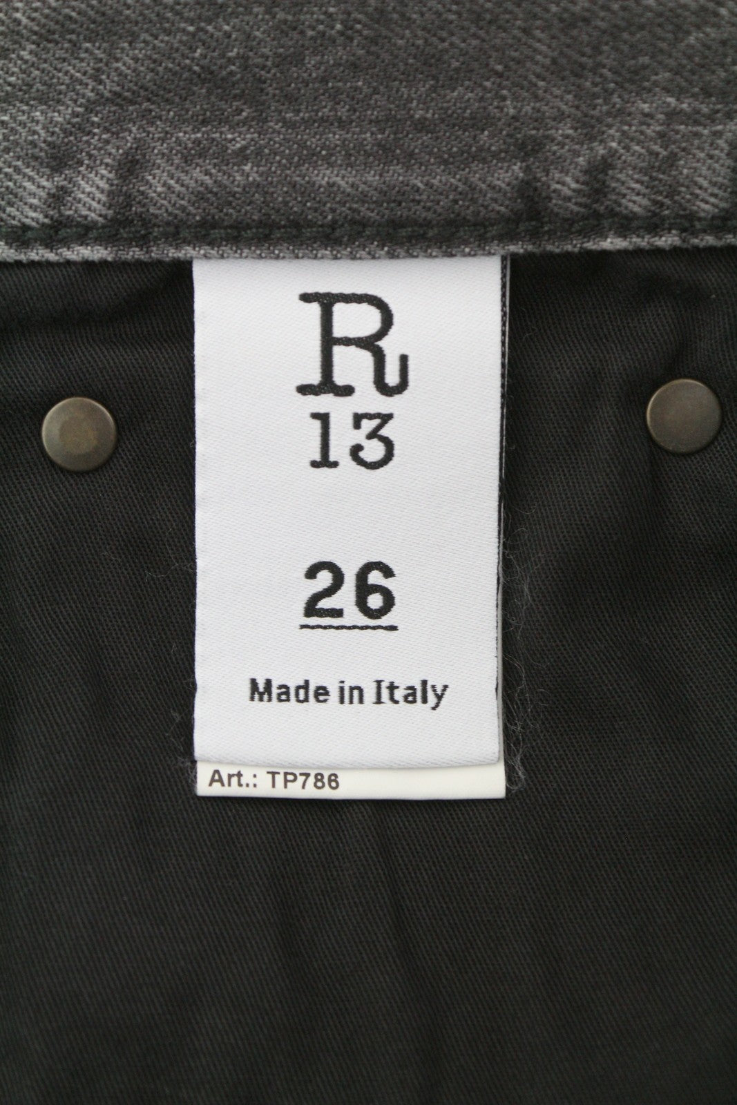 R13 Boyfriend Women Jeans 26 Wilson Black Whiskered Washed Denim Cropped PS25
