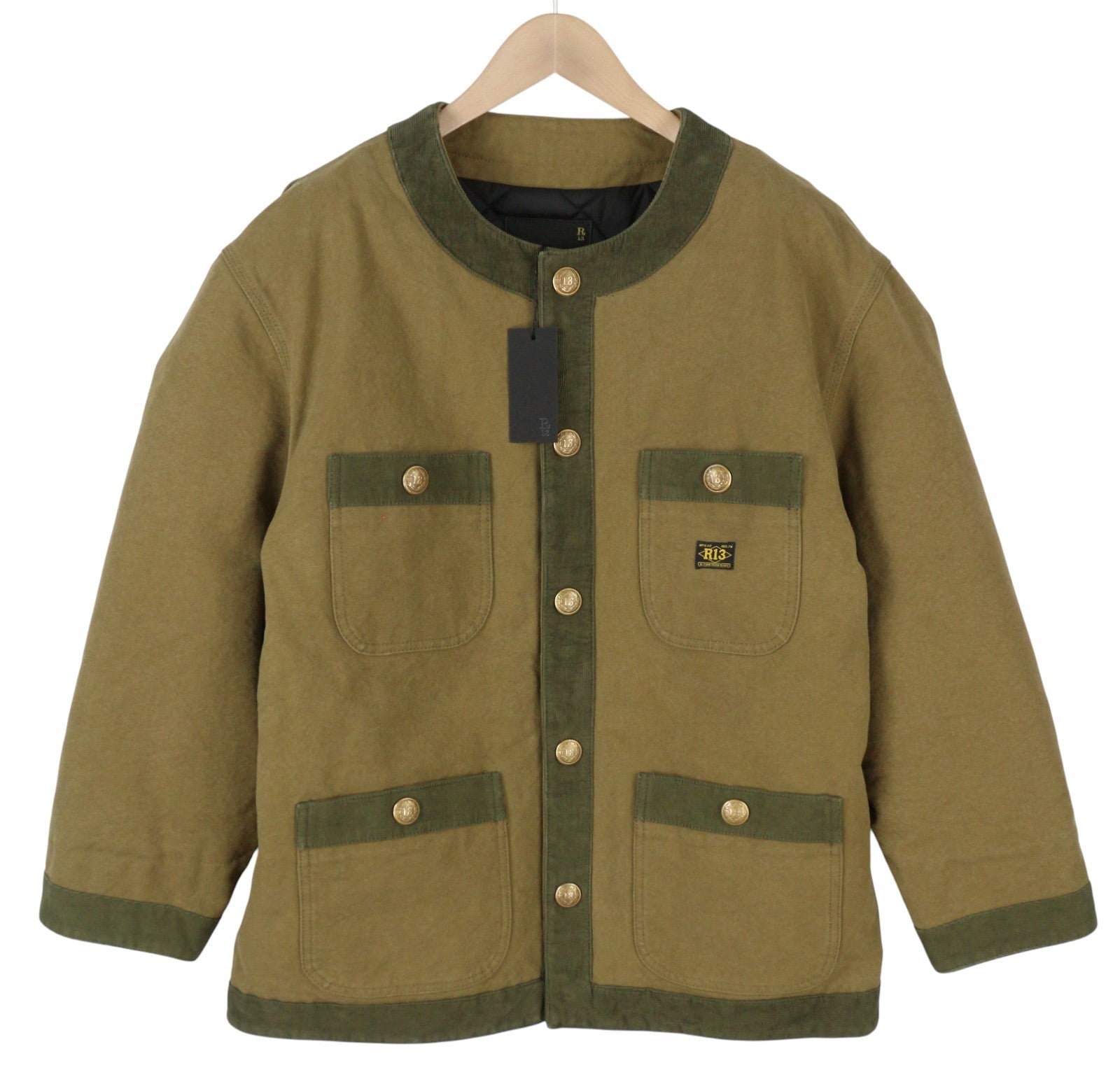 R13 Cord Trimmed Chore Women Jacket S Dusky Tan Canvas Relaxed FW25 RRP1699