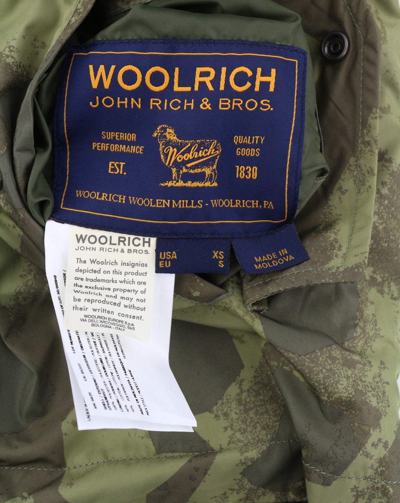WOOLRICH Reversible Travel Men Jacket S Green Camo Lightweight Zip RRP380
