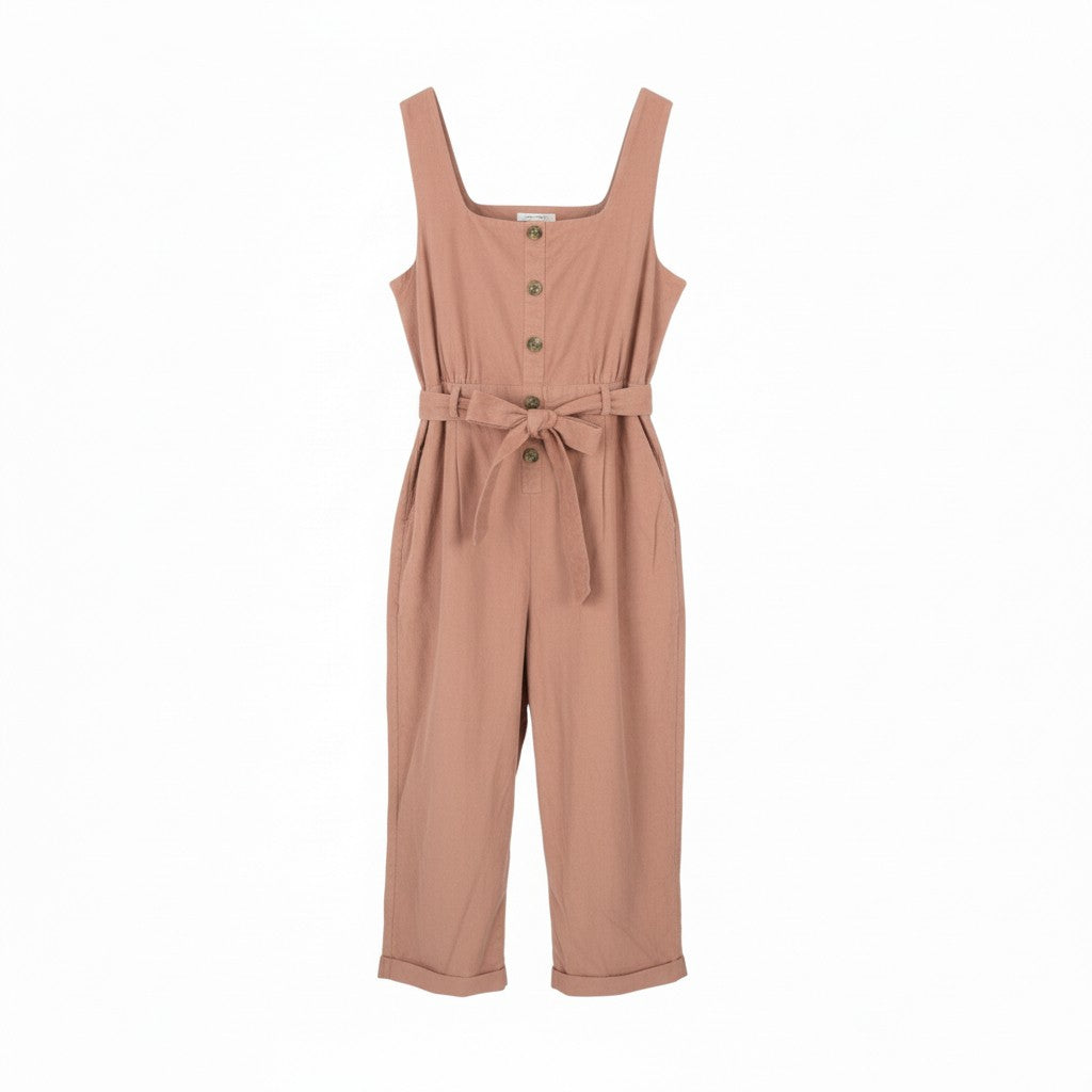 AMERICAN EAGLE OUTFITTERS Women Jumpsuit L Pink Corduroy Belted Turn-Up Cropped