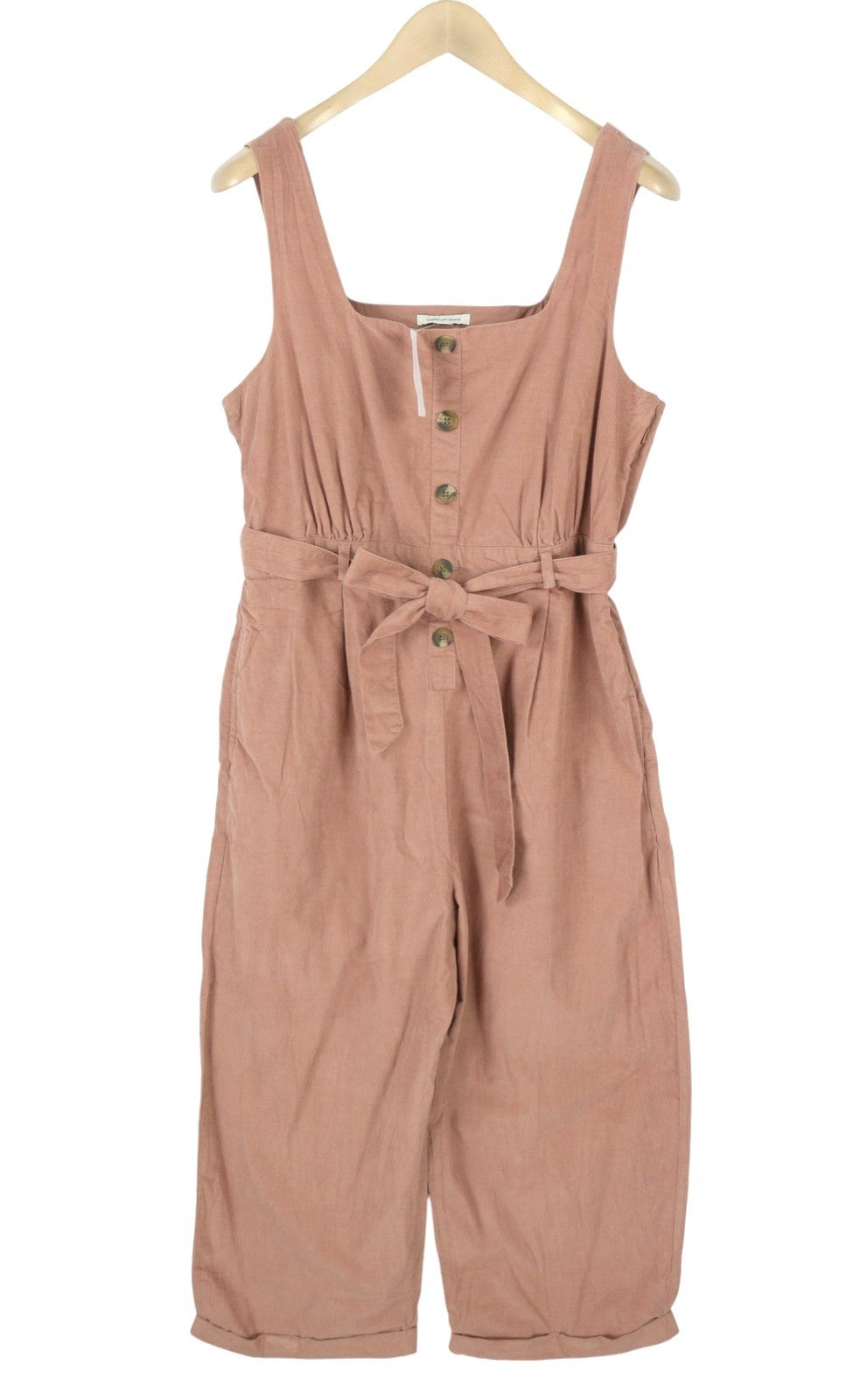 AMERICAN EAGLE OUTFITTERS Women Jumpsuit L Pink Corduroy Belted Turn-Up Cropped