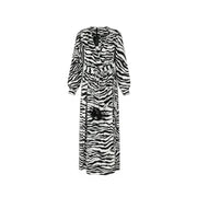 THE ATTICO Women Dress 42 Zebra Print Long Sleeve Belted Wrap Maxi RRP1199