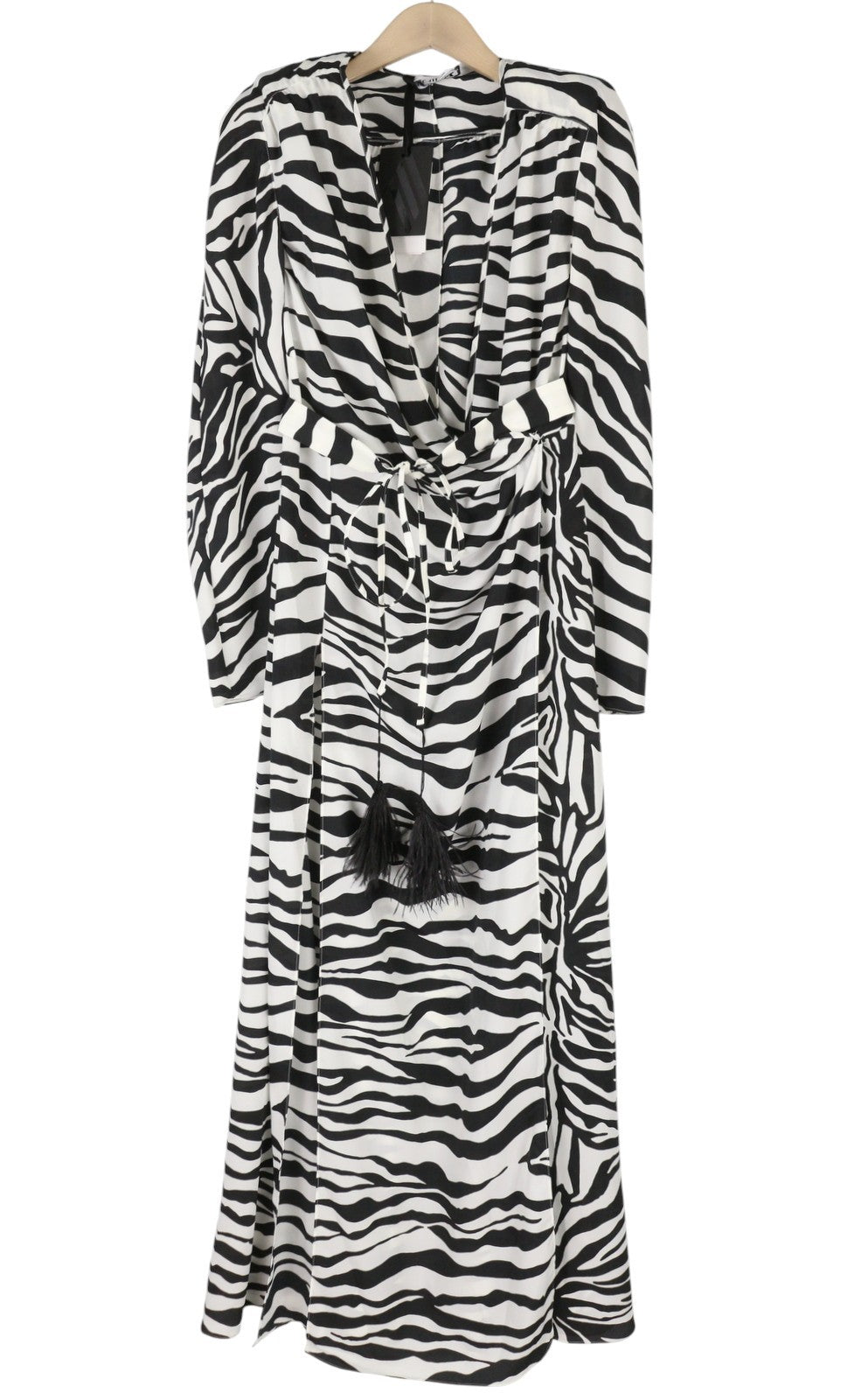 THE ATTICO Women Dress 42 Zebra Print Long Sleeve Belted Wrap Maxi RRP1199