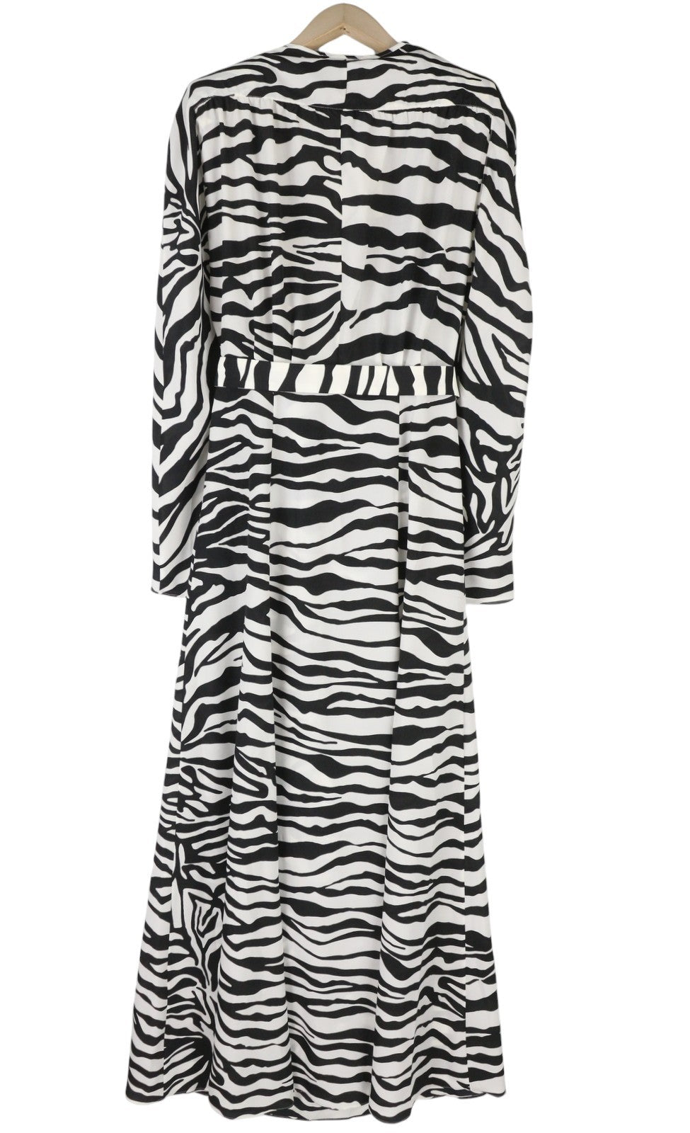 THE ATTICO Women Dress 42 Zebra Print Long Sleeve Belted Wrap Maxi RRP1199