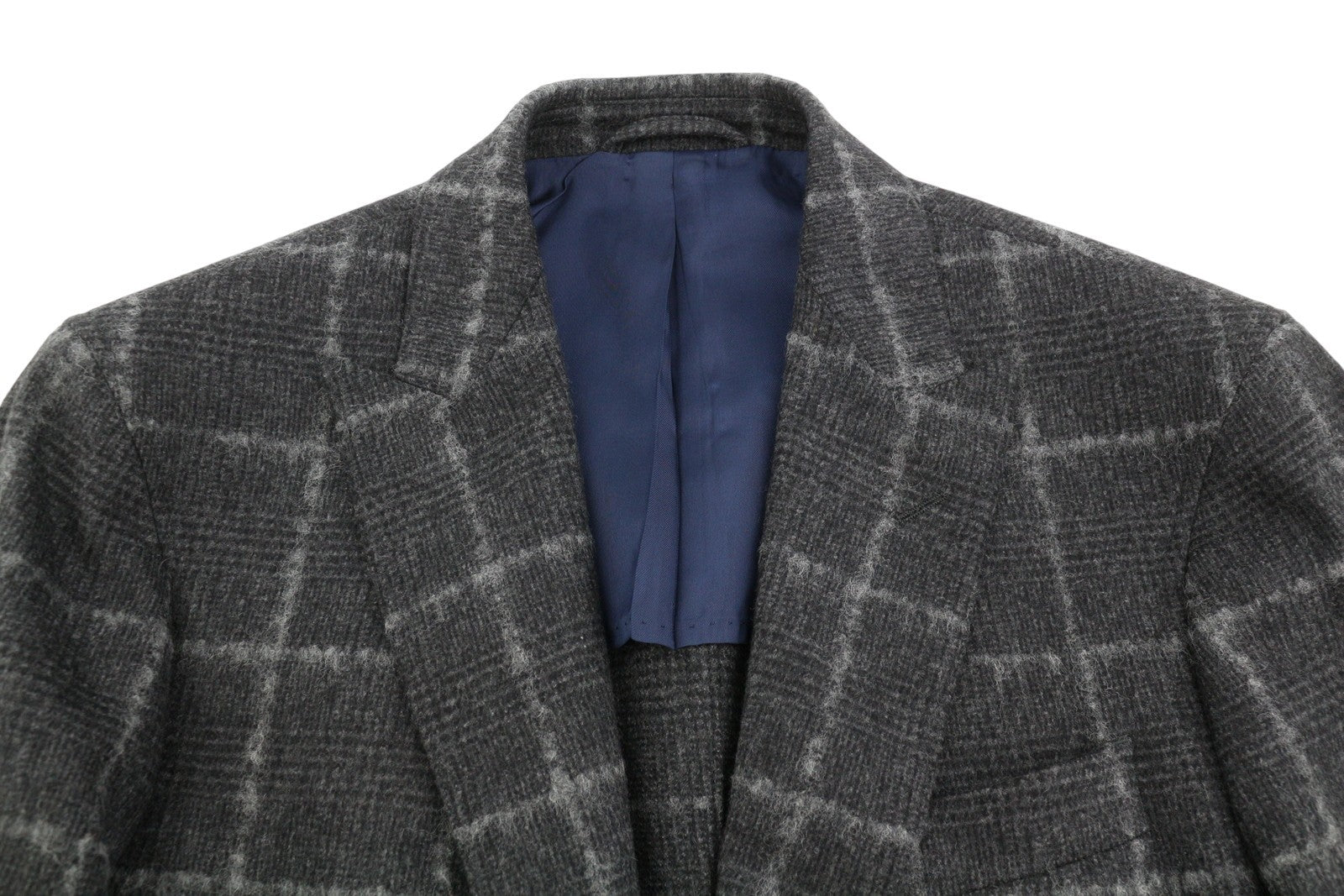 HACKETT Boucle Wool Check Men Blazer EU50 Grey Half Lined Peak Lapel