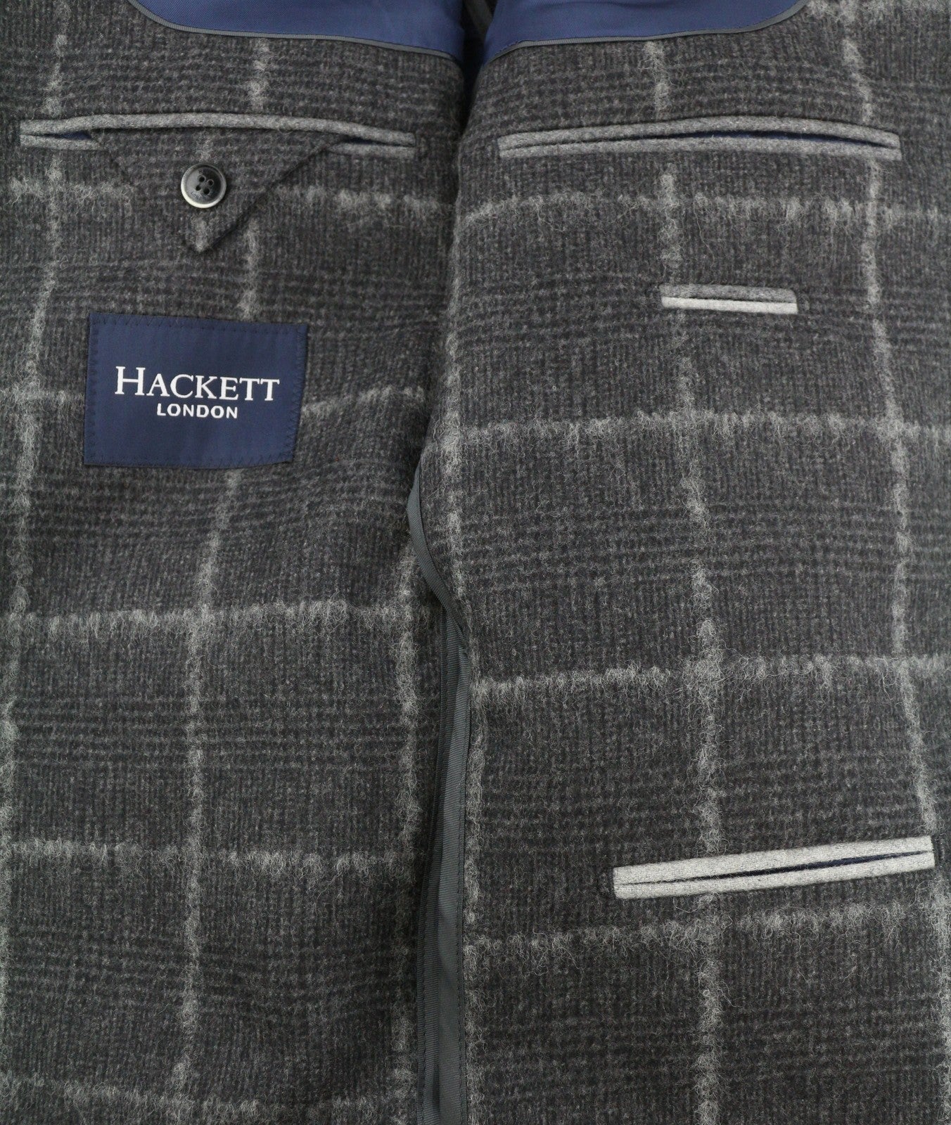 HACKETT Boucle Wool Check Men Blazer EU50 Grey Half Lined Peak Lapel