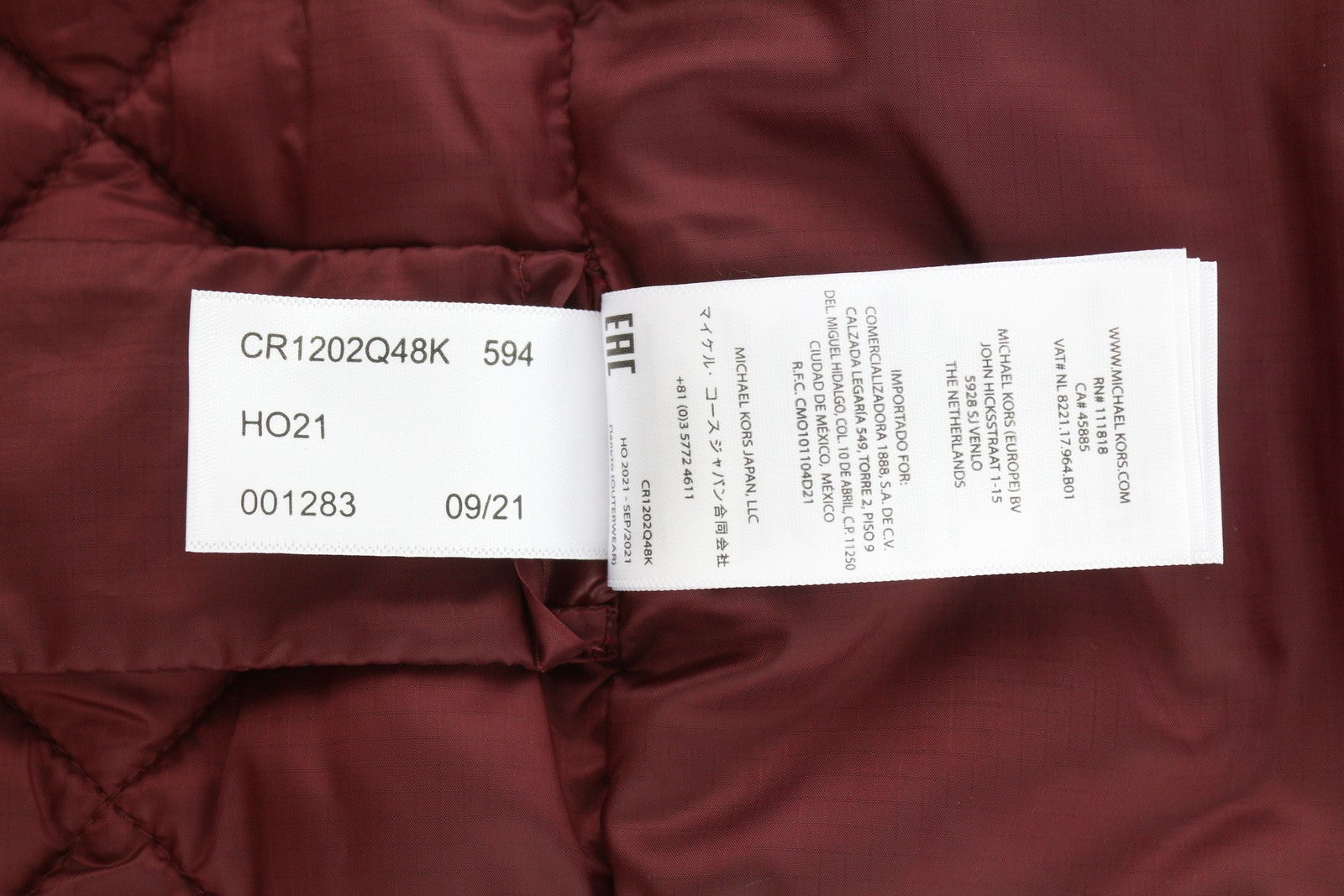 MICHAEL KORS Men Waistcoat L Burgundy Quilted Insulated Zip Vest RRP199