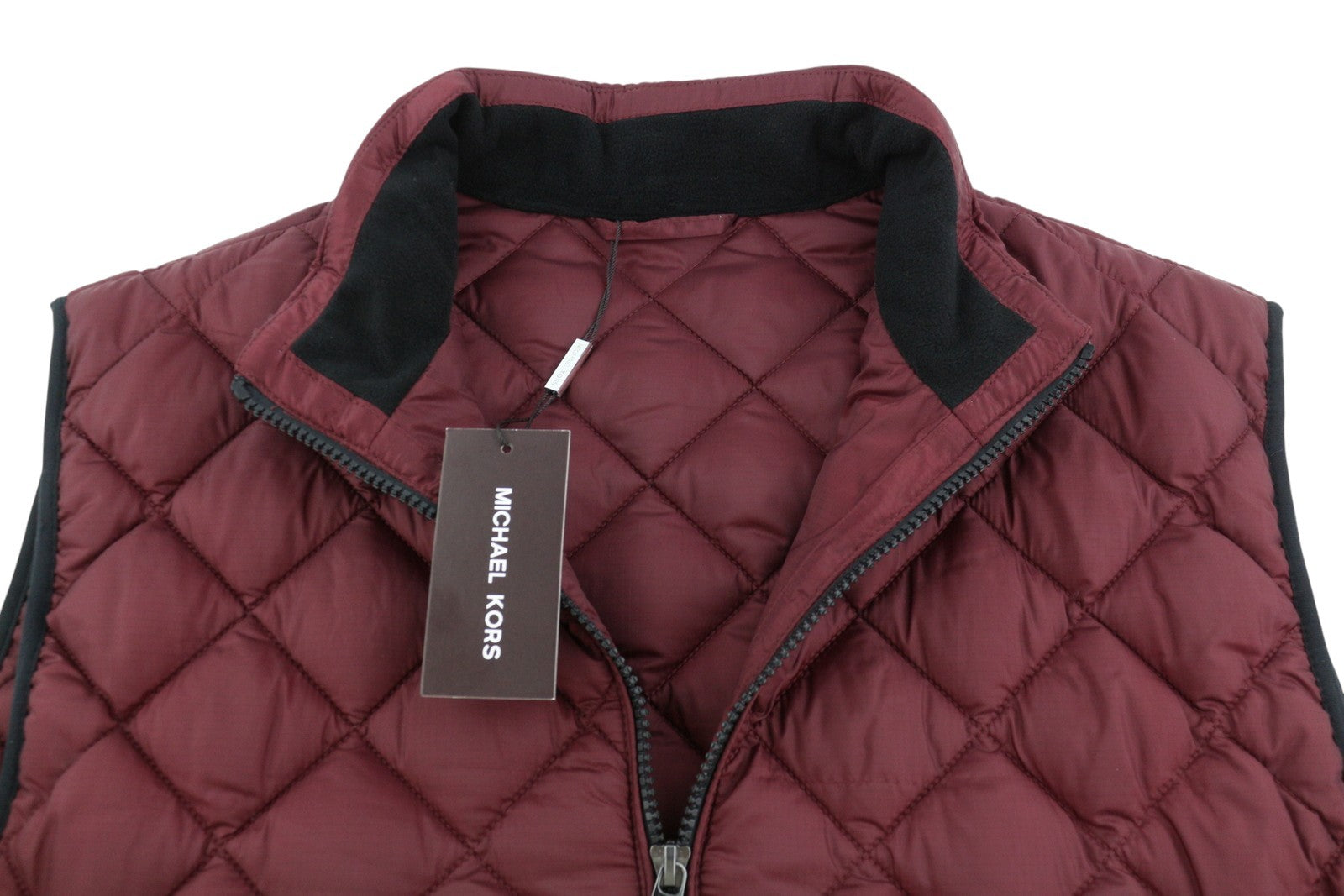 MICHAEL KORS Men Waistcoat L Burgundy Quilted Insulated Zip Vest RRP199