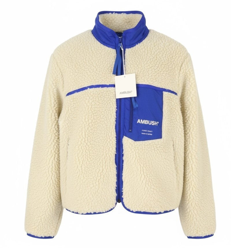 AMBUSH New Fleece Men Jacket S Ivory Faux Fur Fluffy Zip Light RRP710
