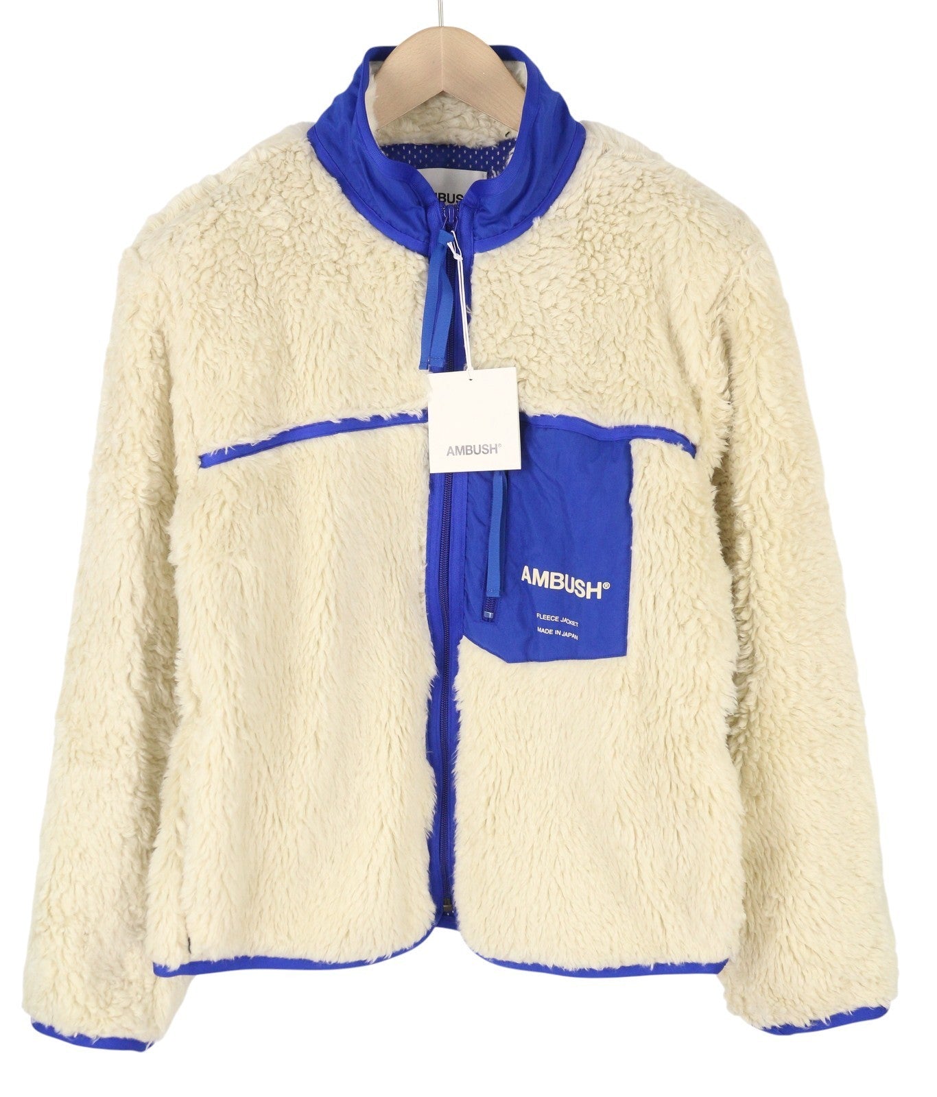 AMBUSH New Fleece Men Jacket S Ivory Faux Fur Fluffy Zip Light RRP710