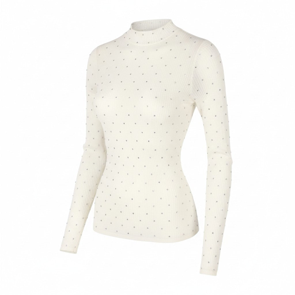 SANDRO Women Blouse 0 XS White Sheer Transparent Rhinestones Long Sleeve