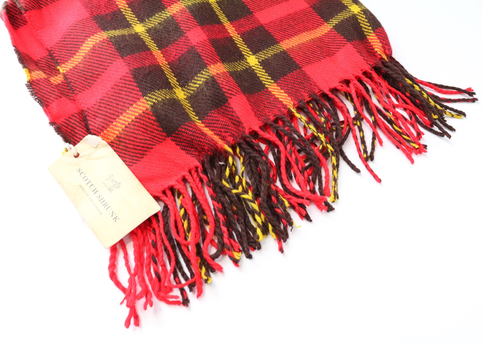 SCOTCH & SODA Men's Scarf OS Kids Red Tartan Plaid Woven Boys Tassel Wrap