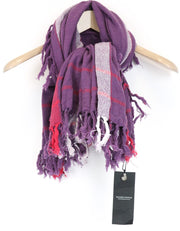 MAISON SCOTCH Women's Scarf OS Purple Tartan Twill Woven Square Tassel Wrap
