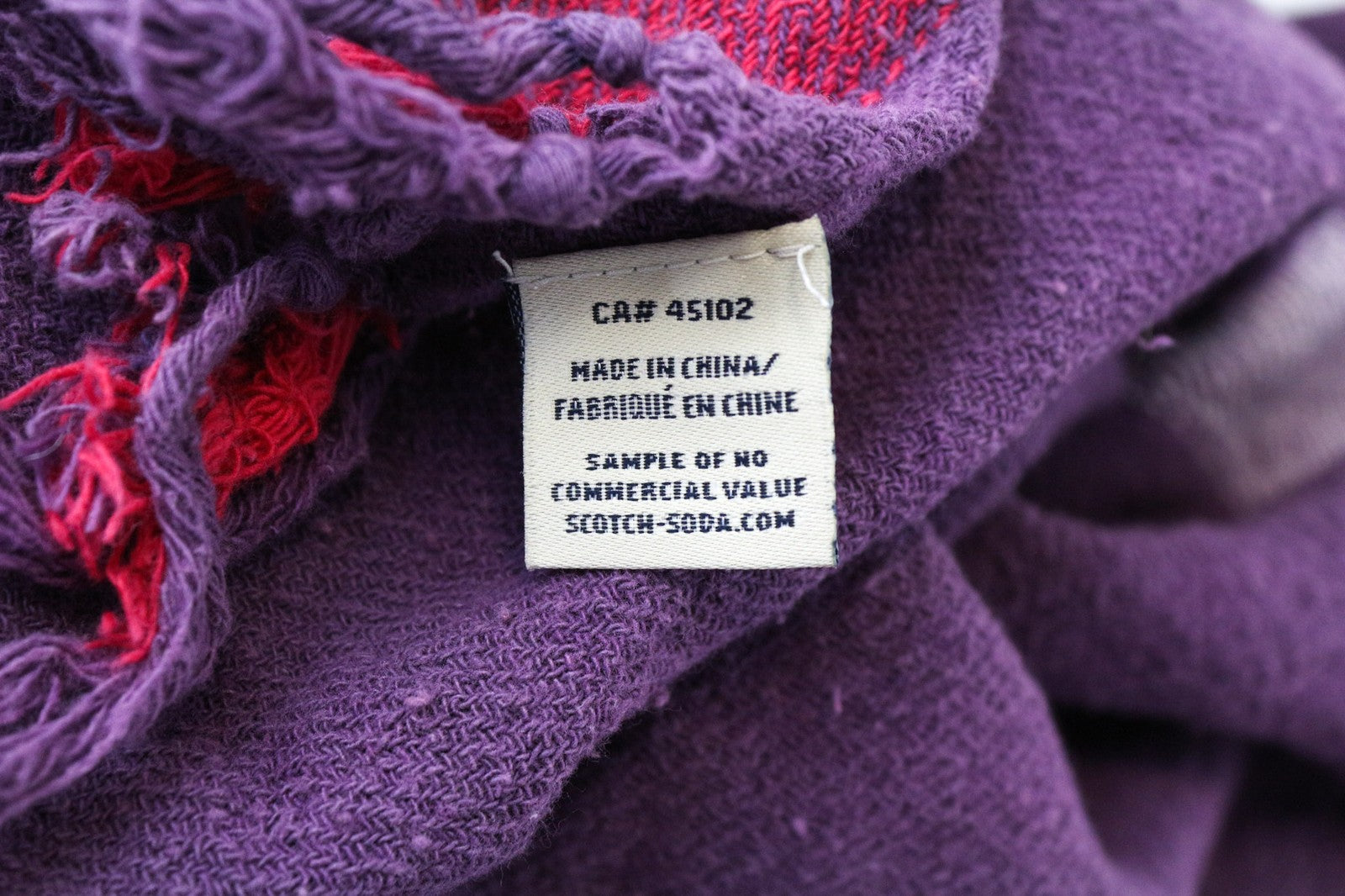 MAISON SCOTCH Women's Scarf OS Purple Tartan Twill Woven Square Tassel Wrap