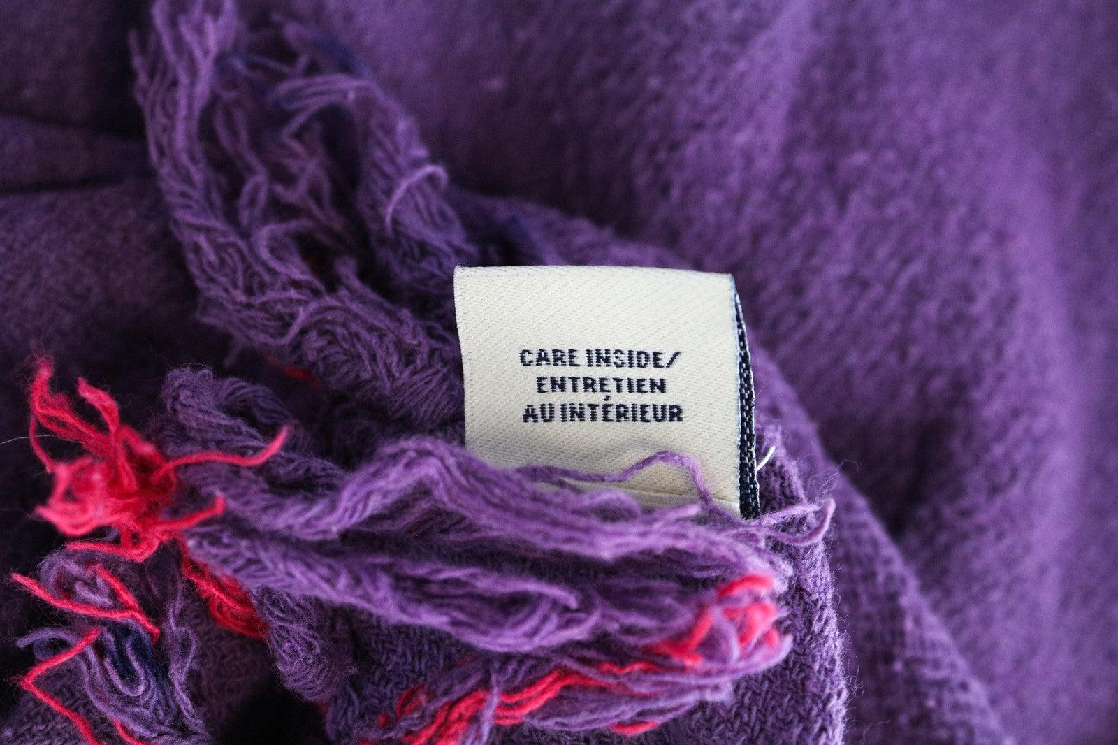 MAISON SCOTCH Women's Scarf OS Purple Tartan Twill Woven Square Tassel Wrap