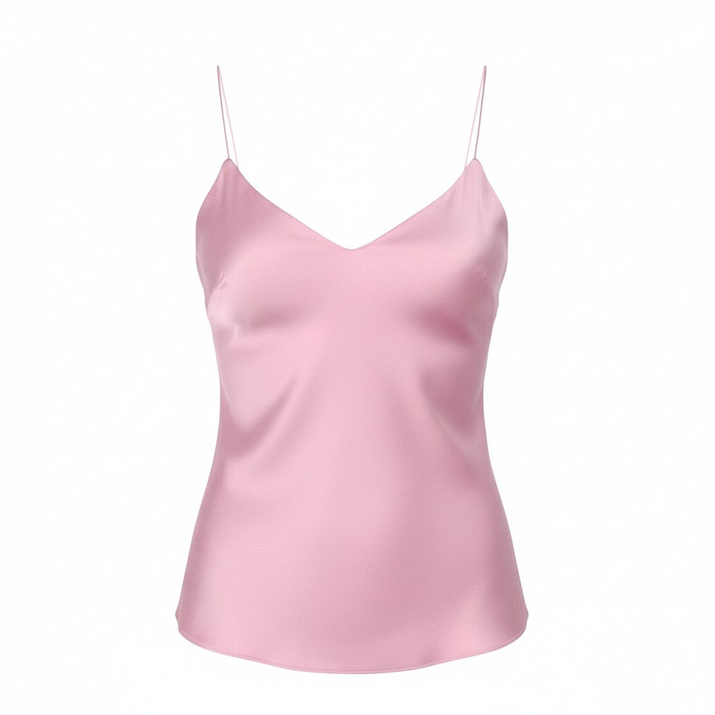 MAX MARA Women Blouse EU42 Pink Spaghetti Strap Shiny Look Lined