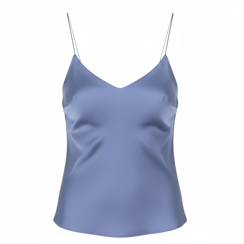 MAX MARA Women Blouse EU38 Blue Spaghetti Strap Shiny Look Lined