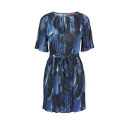 MAX&CO. Women Dress XS Blue Patterned Textured Belted Short Sleeved Knee-Length