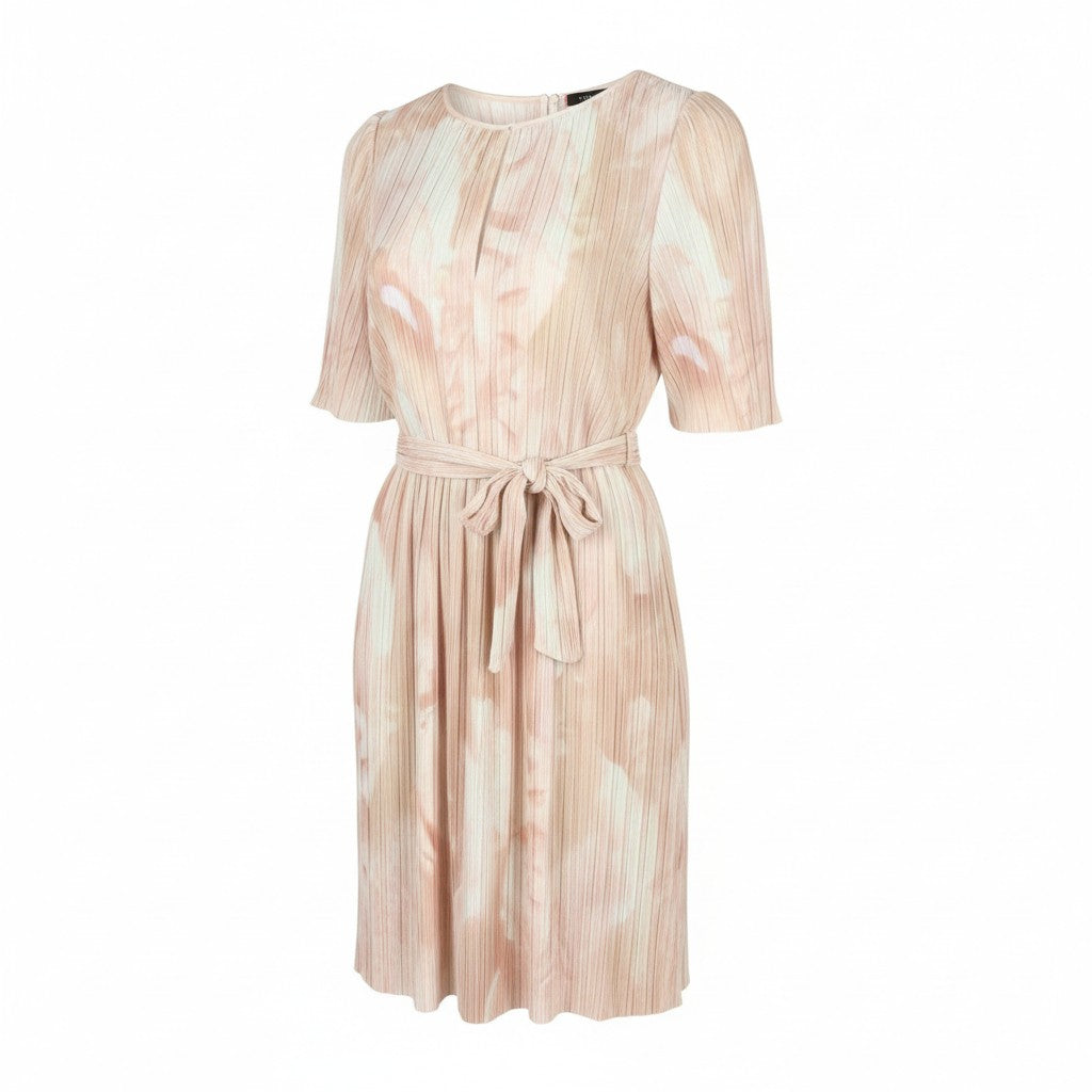 MAX&CO. Women Dress L Light Pink Textured Belted Short Sleeve Knee-Length