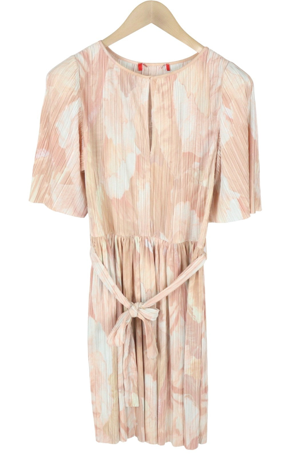 MAX&CO. Women Dress M Light Pink Textured Belted Short Sleeve Knee-Length