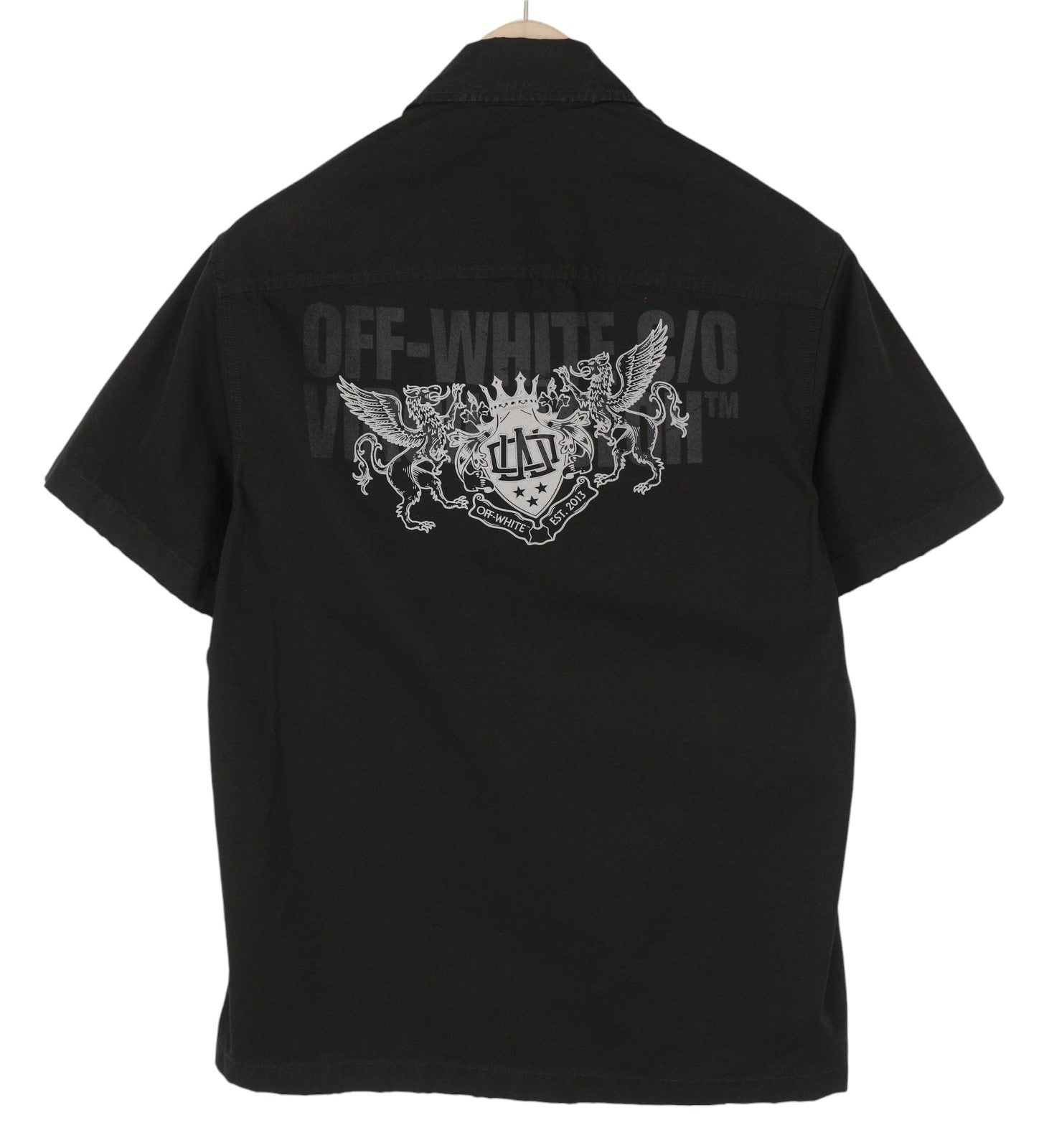 OFF-WHITE Emblem Popl Slim Bowling Men Shirt 46 Black Short SleeveF25 RRP845