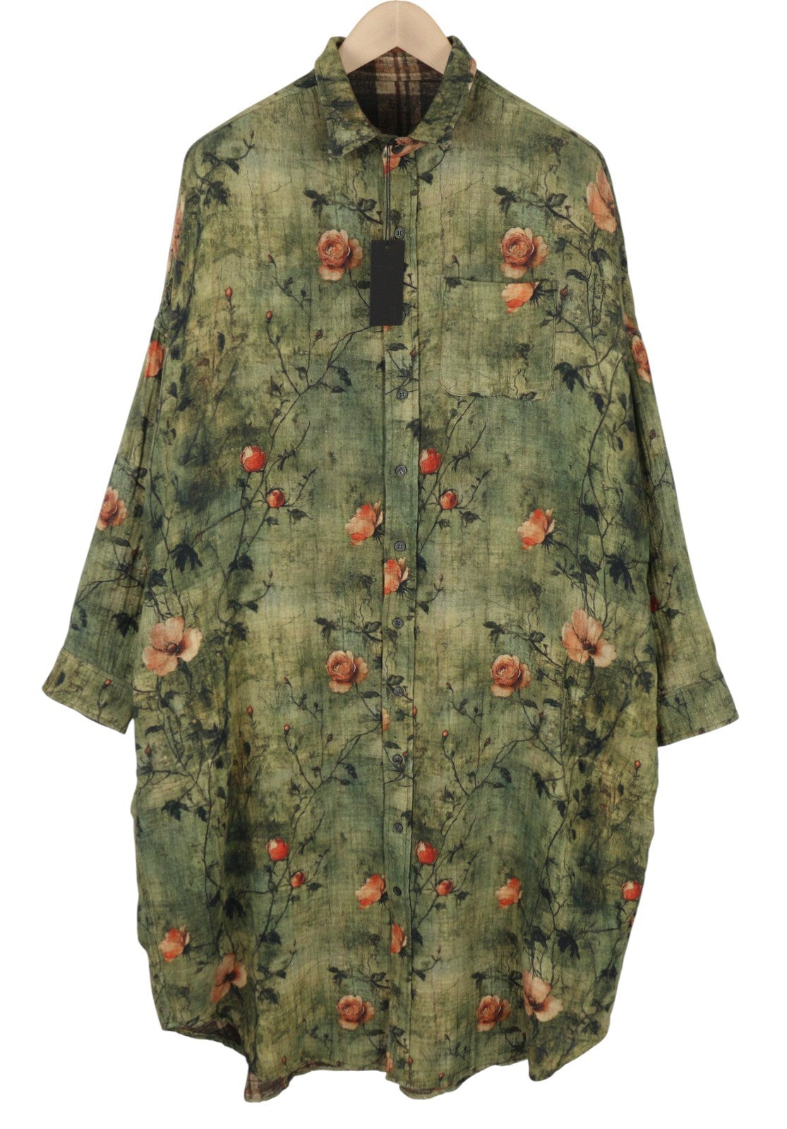 R13 Reversible Jumbo Shirtdress Women Dress M/L Turquoise Floral PF25 RRP899