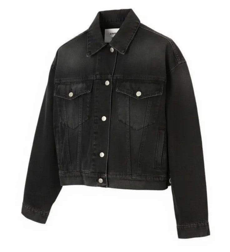 AMBUSH Cropped Denim Women Jacket S Blue Washed Loose Button Oversized Trucker