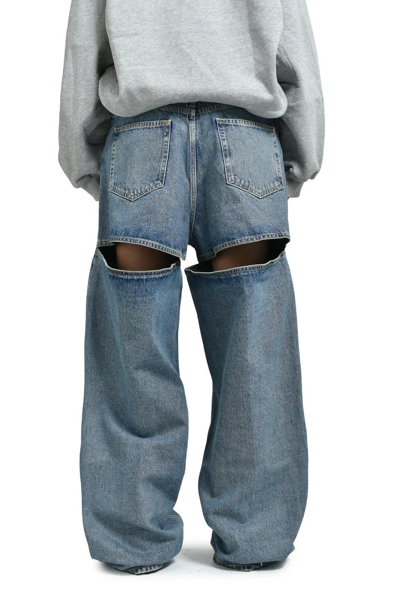 THE ATTICO Women Jeans W29 Blue Baggy Loose Fit Cut-Out Detail FW25 RRP790